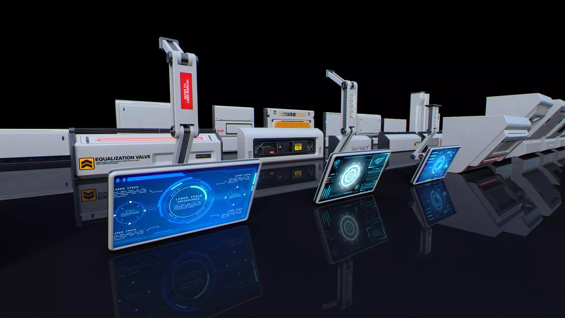 Scifi Modular Room Corridor Laboratory Kit Low-poly 3D model_18