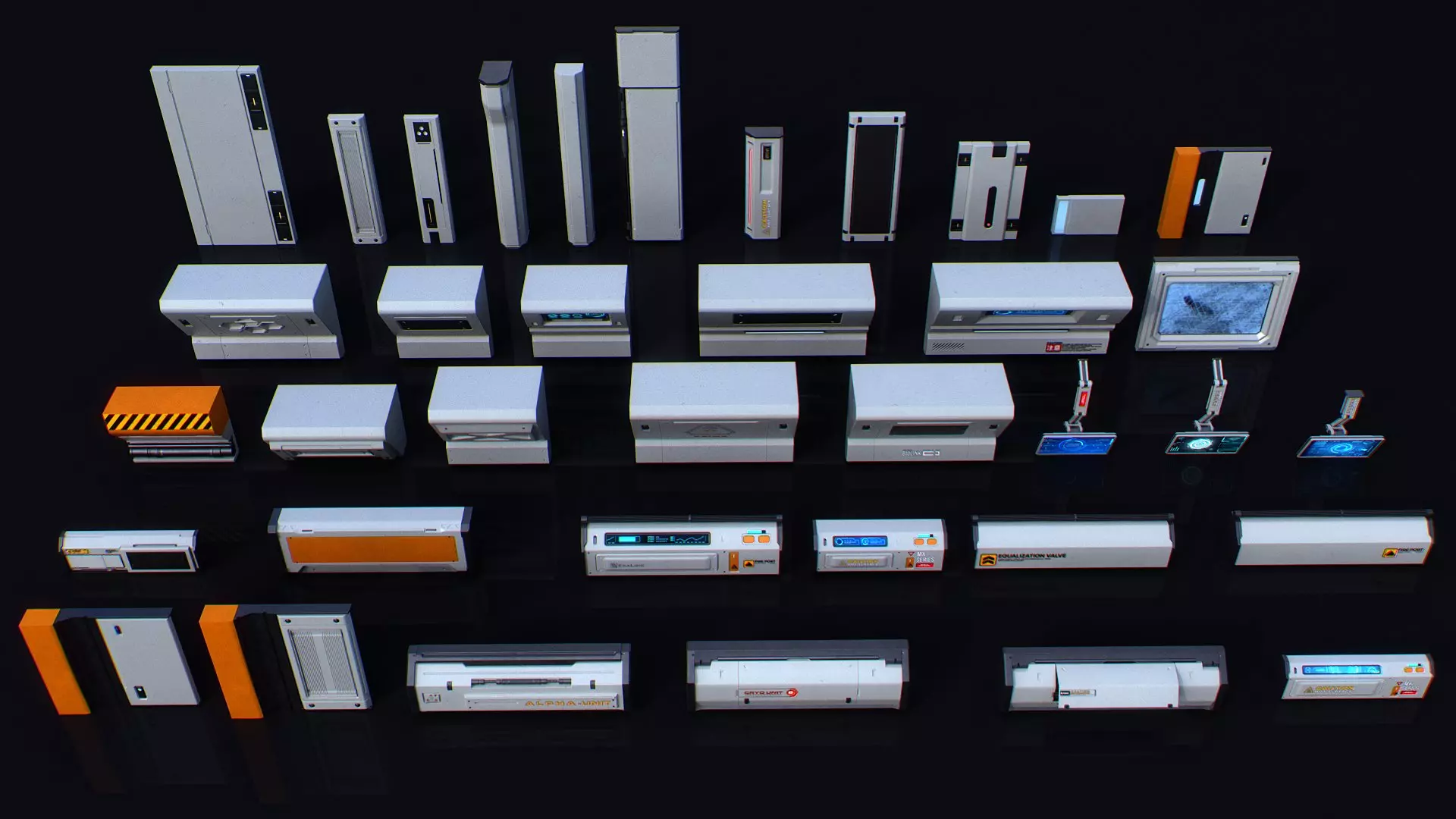 Scifi Modular Room Corridor Laboratory Kit Low-poly 3D model_22