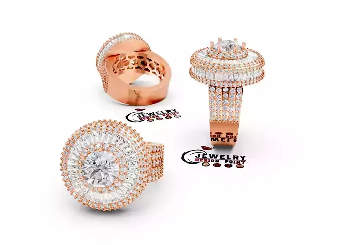 Custom Solitaire Round Diamond Round Cut Hip Hop Men Pinky Ring 3D print model