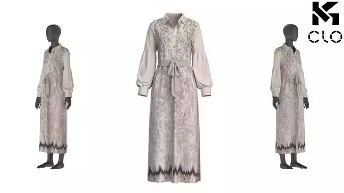 Long Sleeve Maxi Dress  Elegant Casual Dress with Belt clo3d