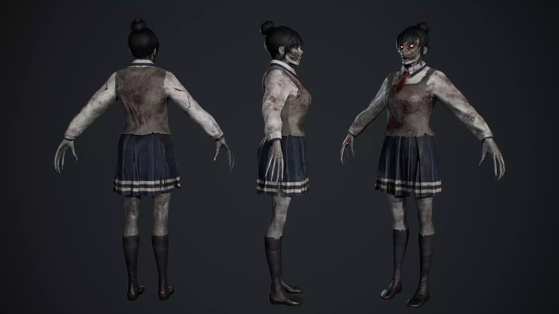 Zombie Girl 2 Low-poly 3D model_4