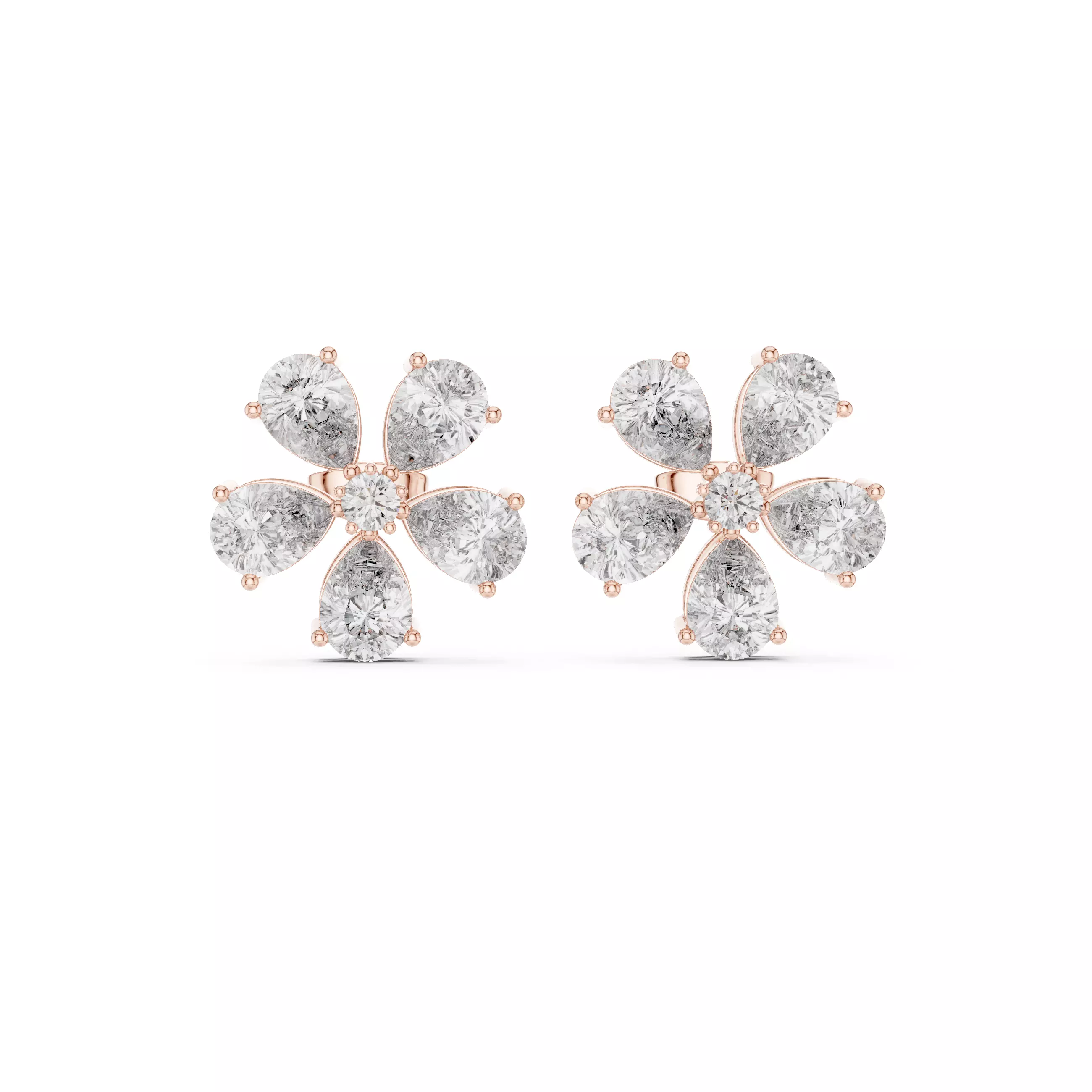 Round And Pear Cut Diamond Flower Earring 3DM STL Video 3D print model
