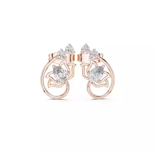 Round Cut Diamond Lotus Flower Stud Earring 3DM STL Video 3D print model