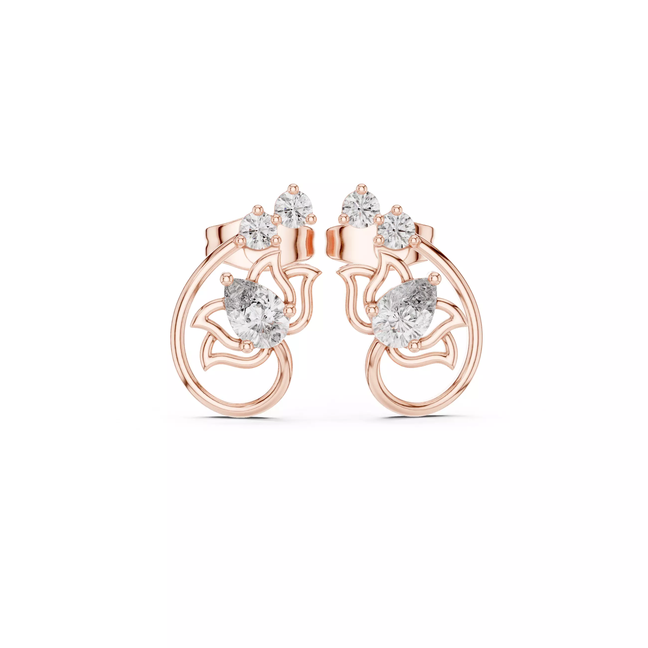 Round Cut Diamond Lotus Flower Stud Earring 3DM STL Video 3D print model