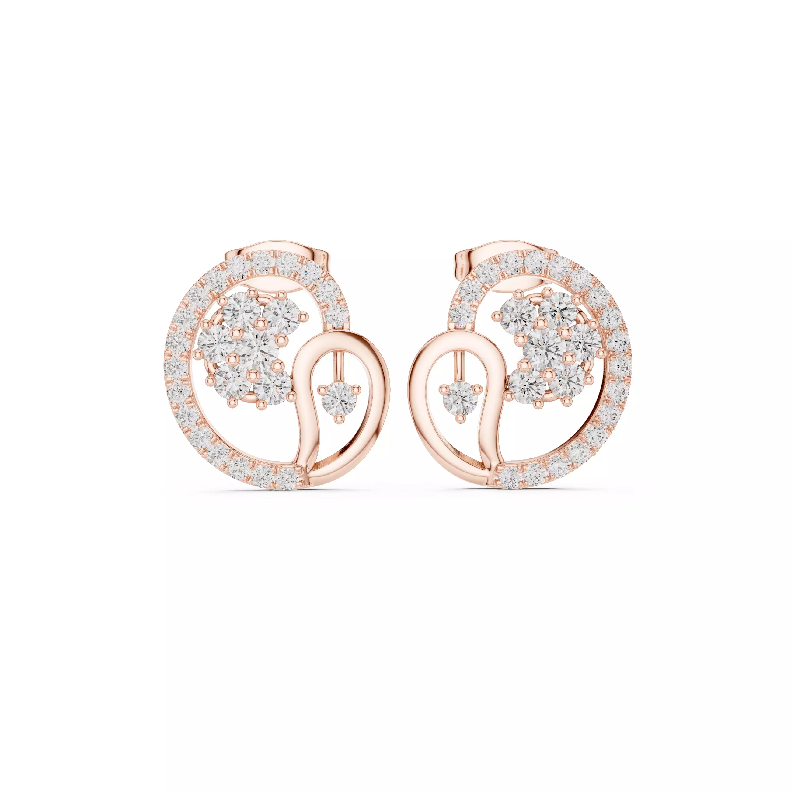 Round Cut Cluster Diamond Stud Earring 3DM STL Video 3D print model