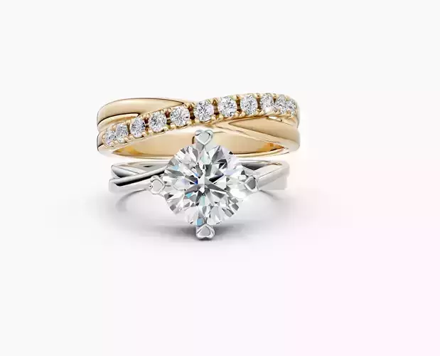 N R03 Solitaire Twist Ring Round Diamond Engagment Ring set 