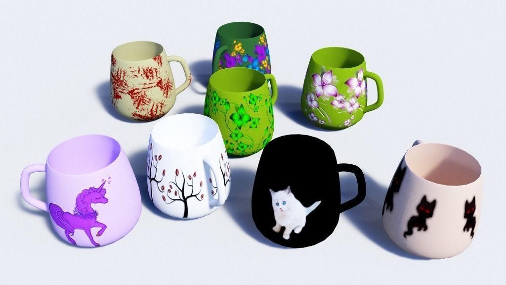 One Cup with 8 different Texture Maps Low-poly 3D model_6