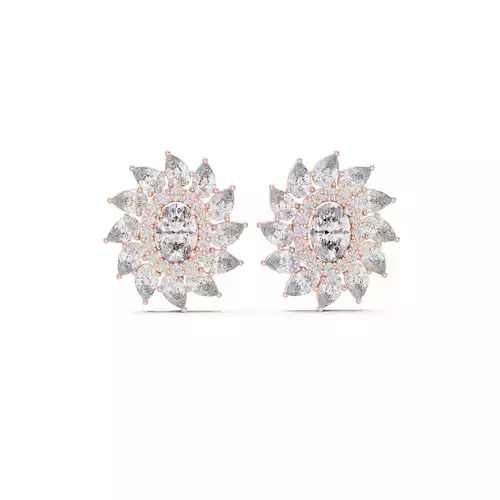 Oval and Pear Cut Double Halo Diamond Stud Earring 3DM STL Video 3D print model