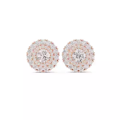 Round Cut Diamond Double Halo Earring 3DM STL Video 3D print model