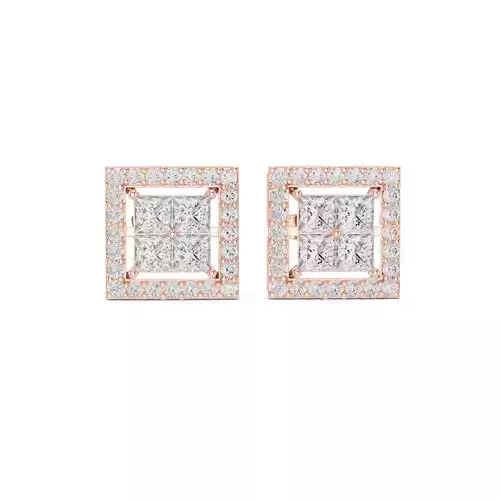Princess Cut Halo Diamond Stud Earring 3DM STL Video 3D print model