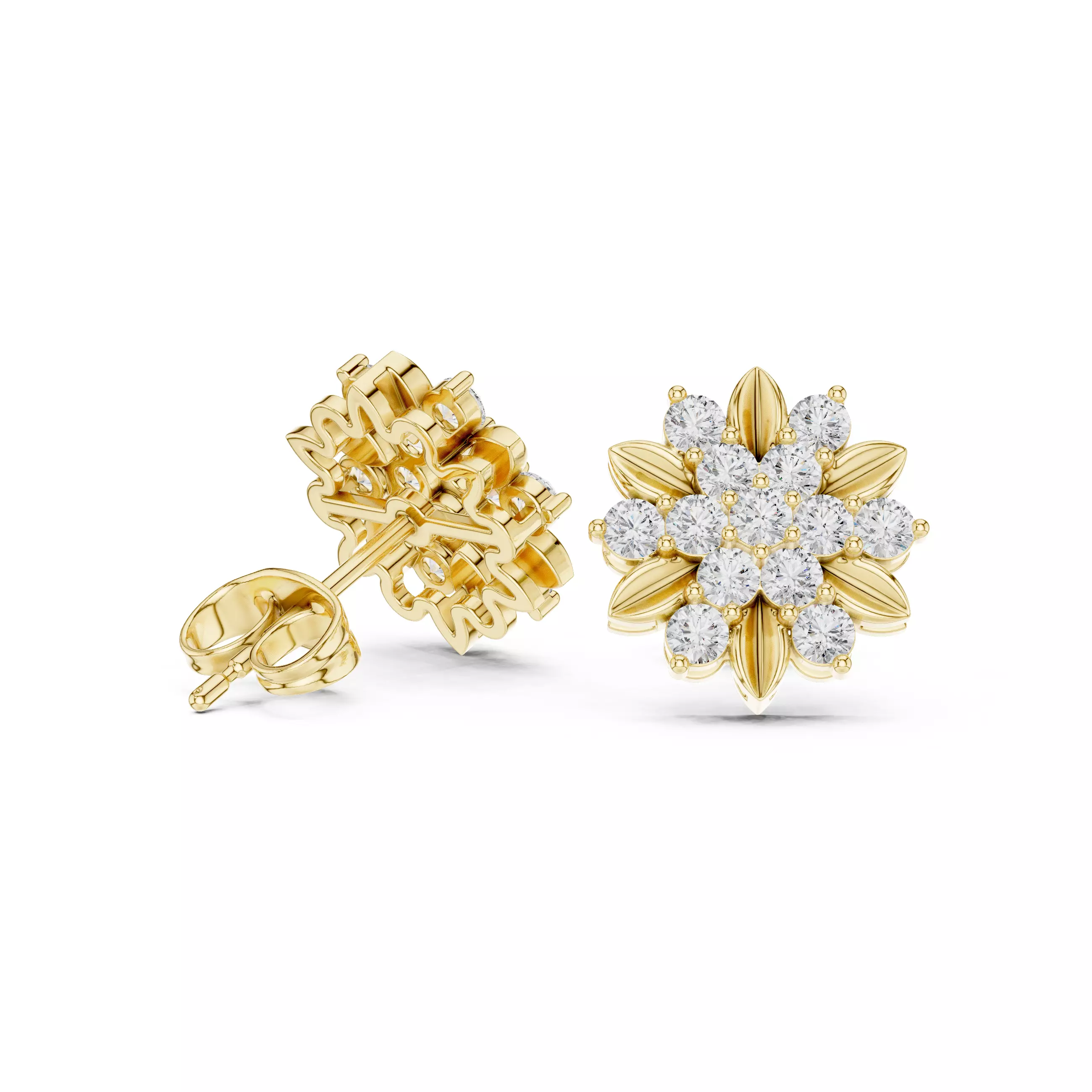 Round Cut Diamond Leaf Earring 3DM STL Video 3D print model_8