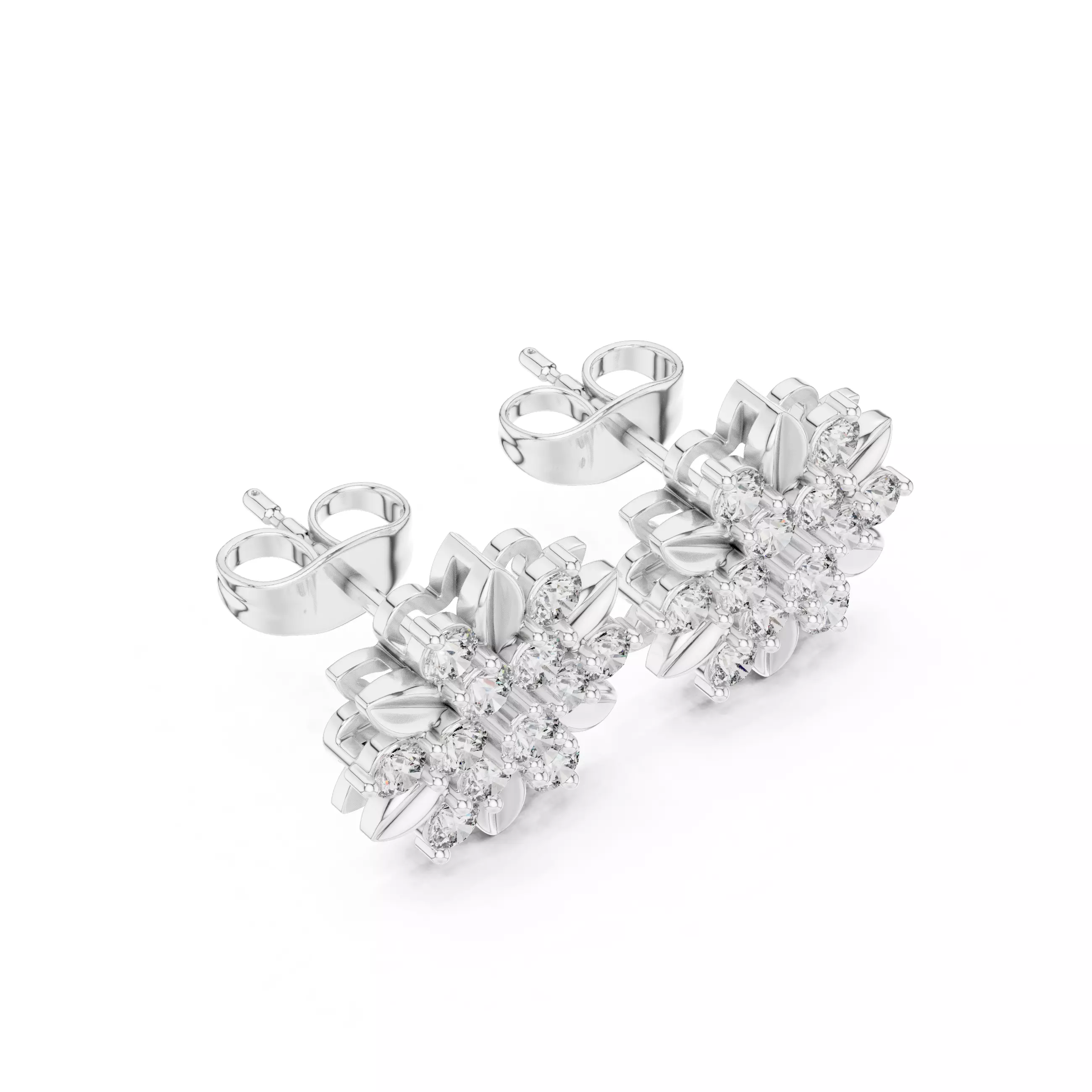 Round Cut Diamond Leaf Earring 3DM STL Video 3D print model_10
