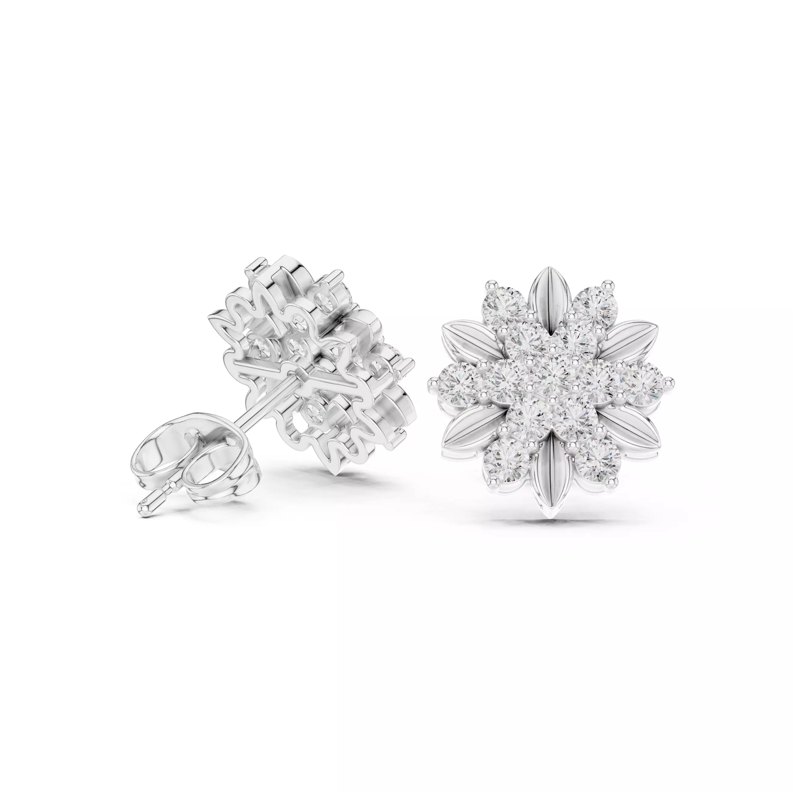 Round Cut Diamond Leaf Earring 3DM STL Video 3D print model_9