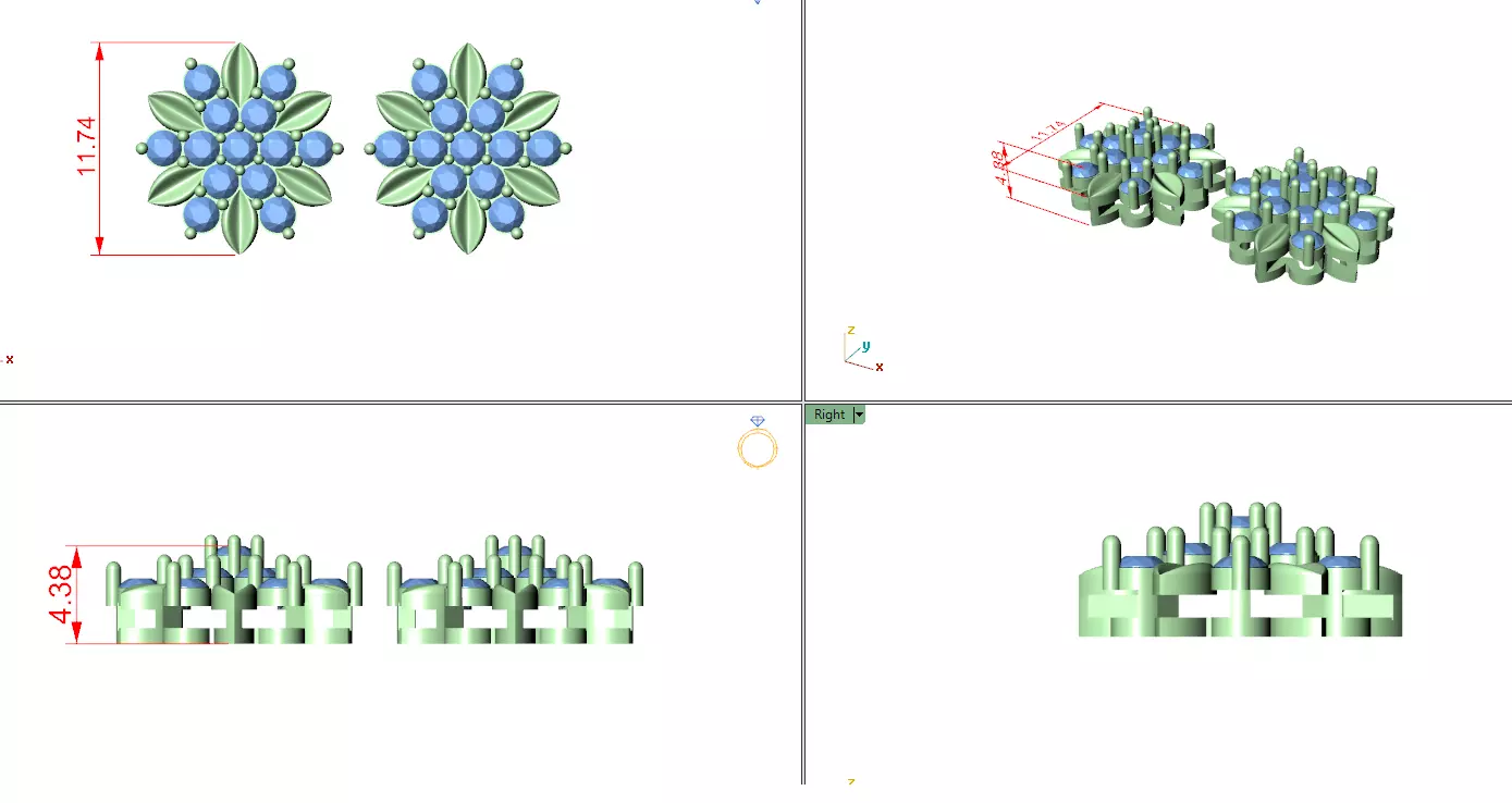 Round Cut Diamond Leaf Earring 3DM STL Video 3D print model_12