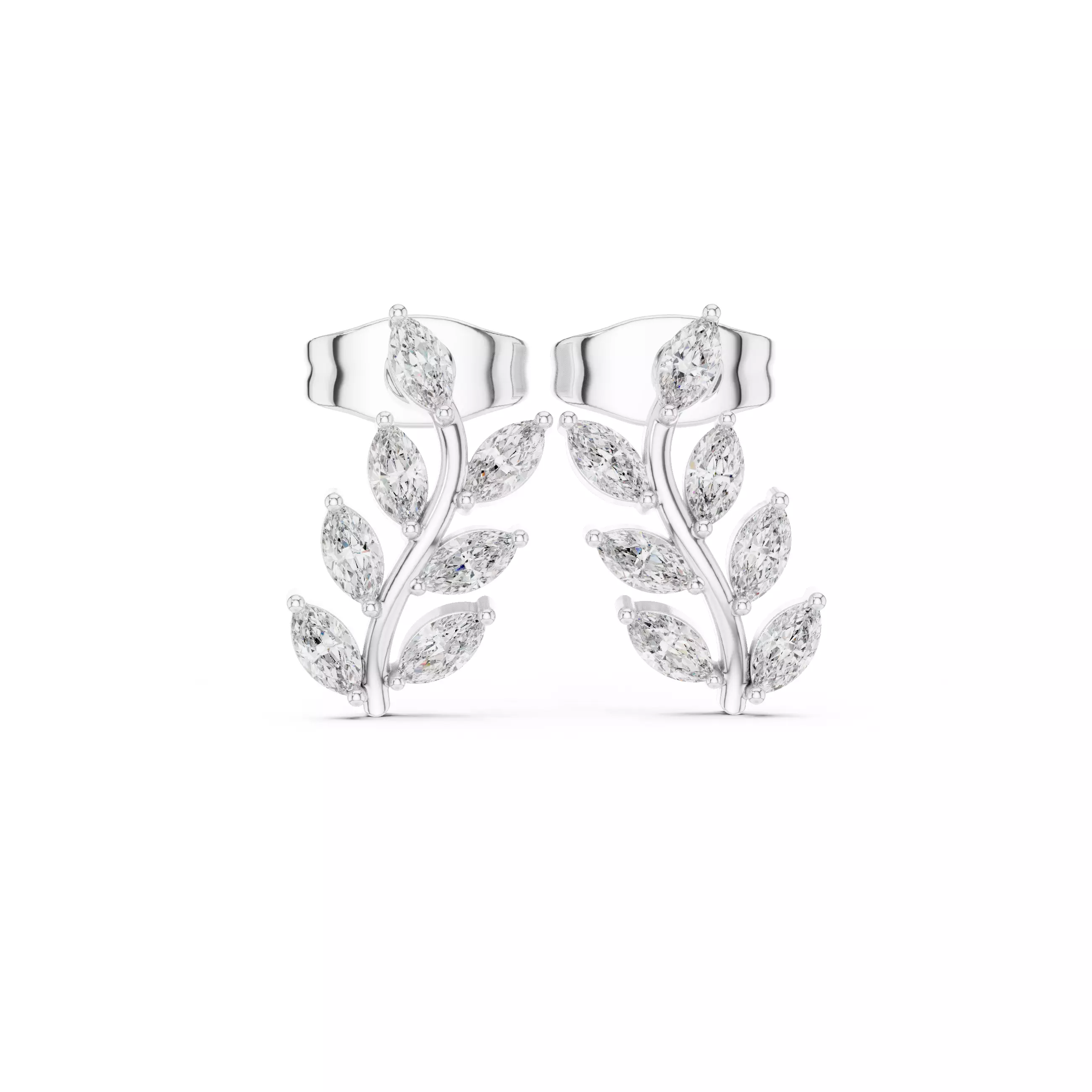 Marquise Cut Diamond Tree Leaf Earring 3DM STL Video 3D print model_2
