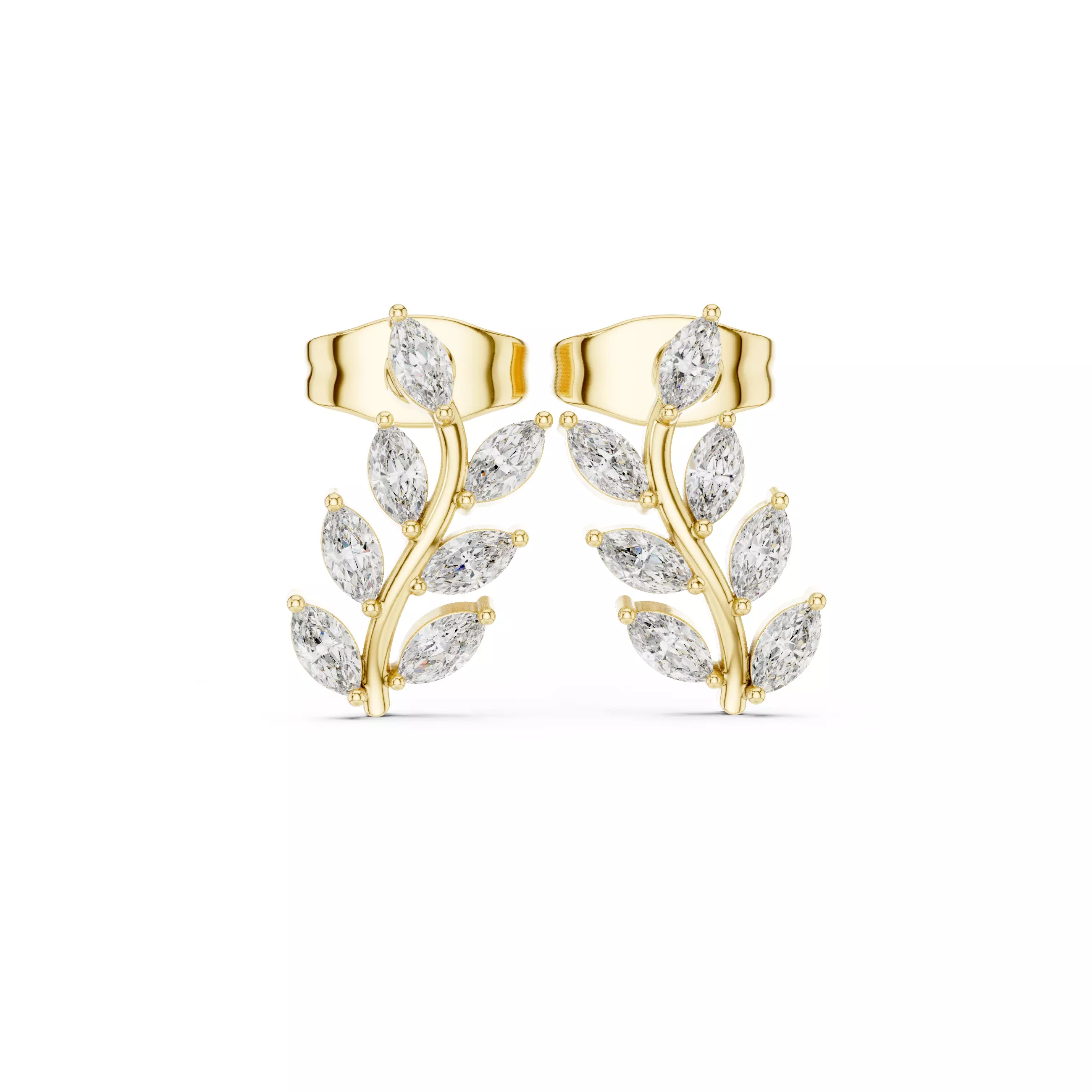 Marquise Cut Diamond Tree Leaf Earring 3DM STL Video 3D print model_1