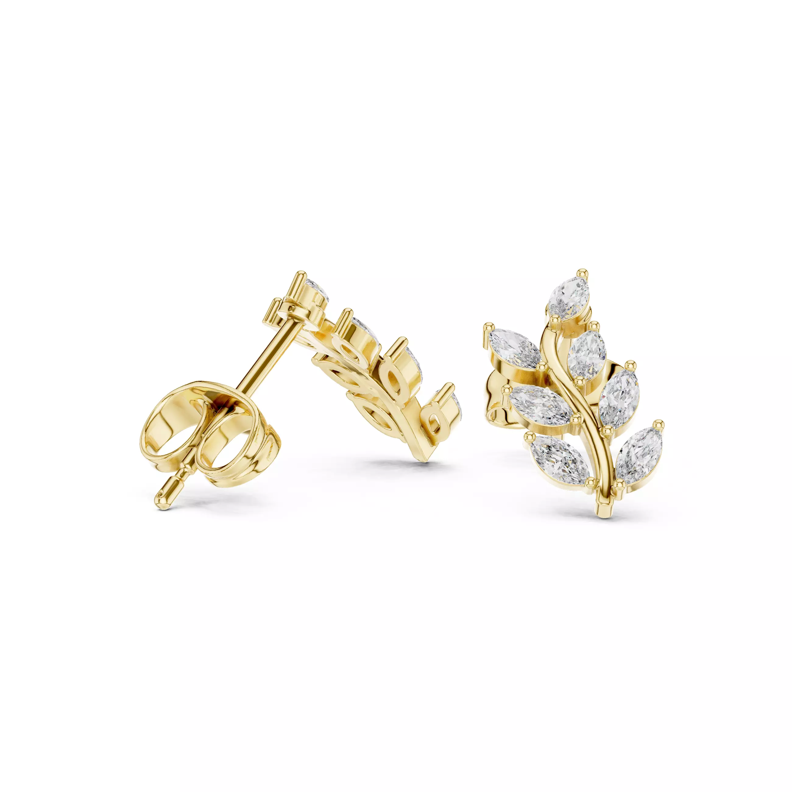 Marquise Cut Diamond Tree Leaf Earring 3DM STL Video 3D print model_8