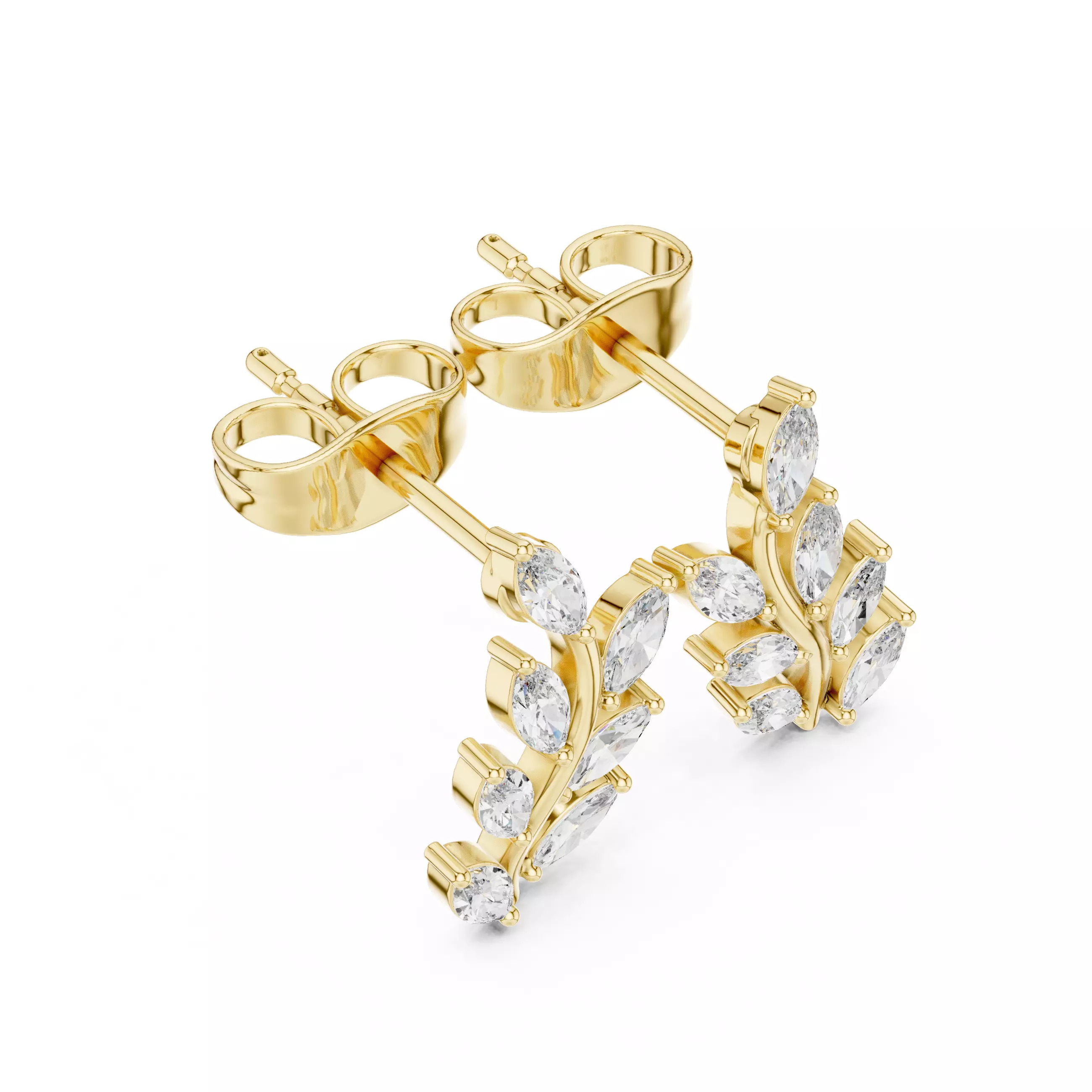 Marquise Cut Diamond Tree Leaf Earring 3DM STL Video 3D print model_6