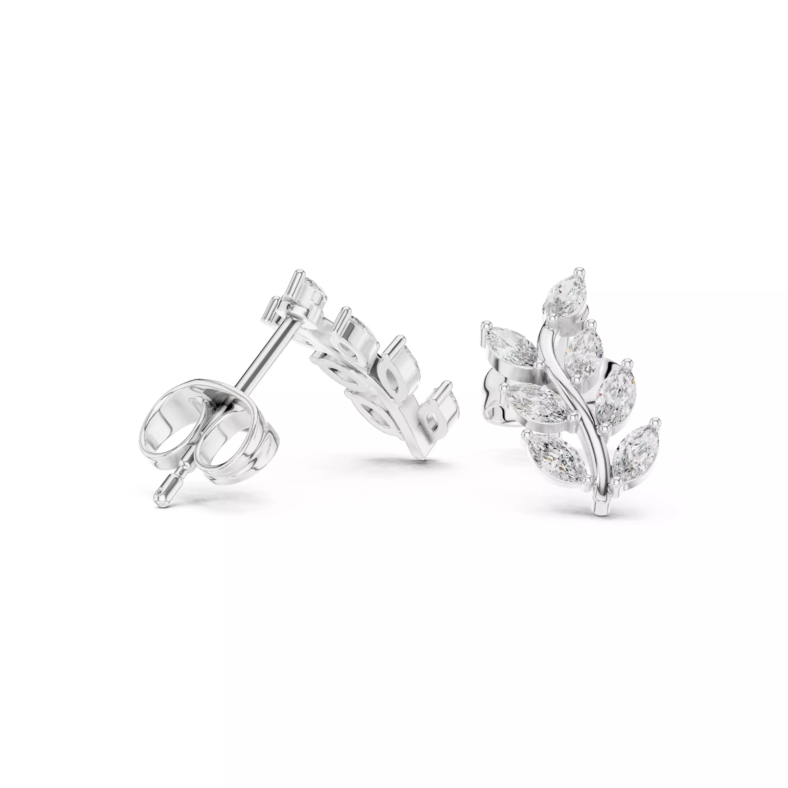 Marquise Cut Diamond Tree Leaf Earring 3DM STL Video 3D print model_9