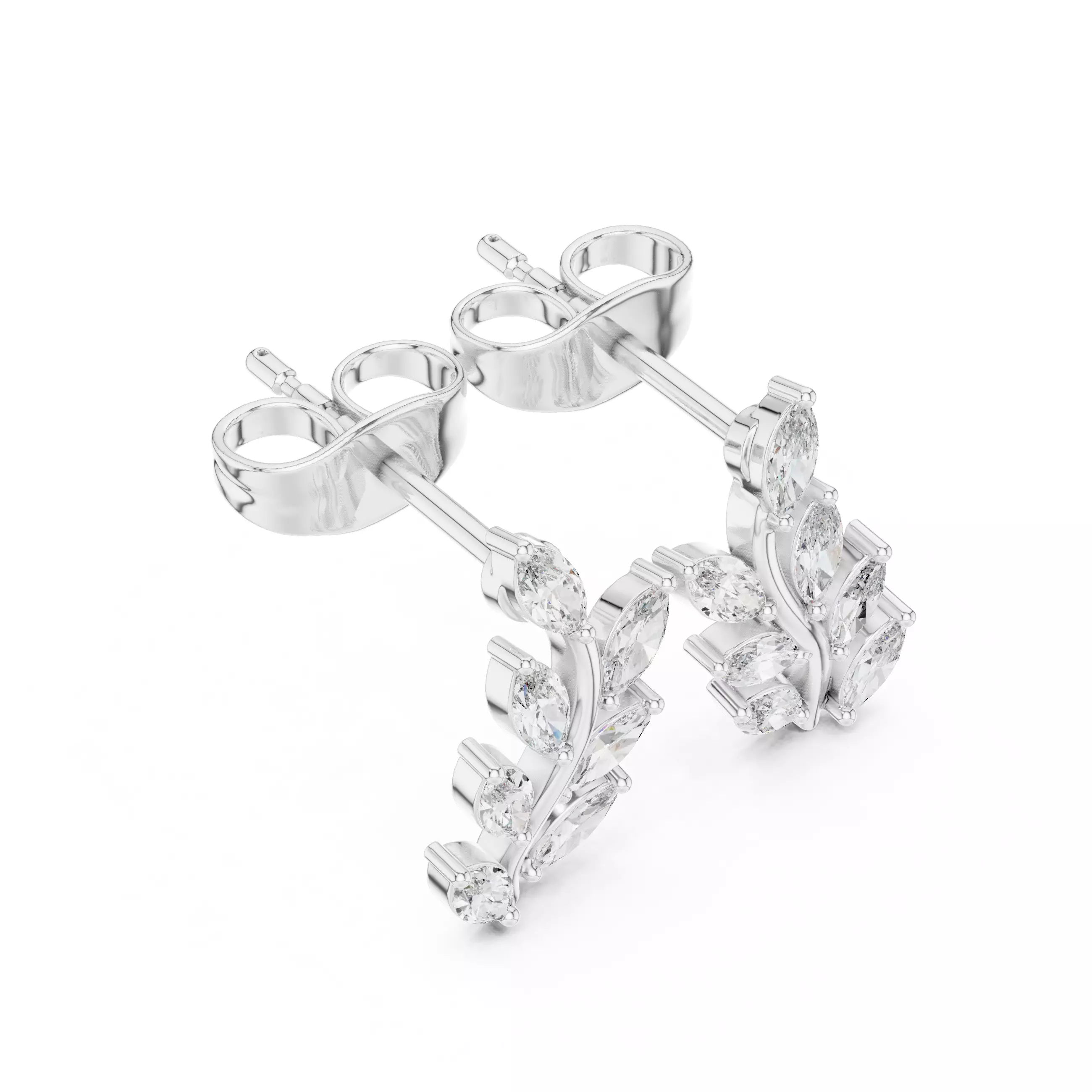 Marquise Cut Diamond Tree Leaf Earring 3DM STL Video 3D print model_10