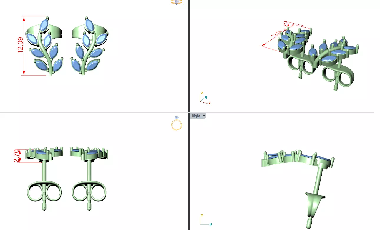 Marquise Cut Diamond Tree Leaf Earring 3DM STL Video 3D print model_12