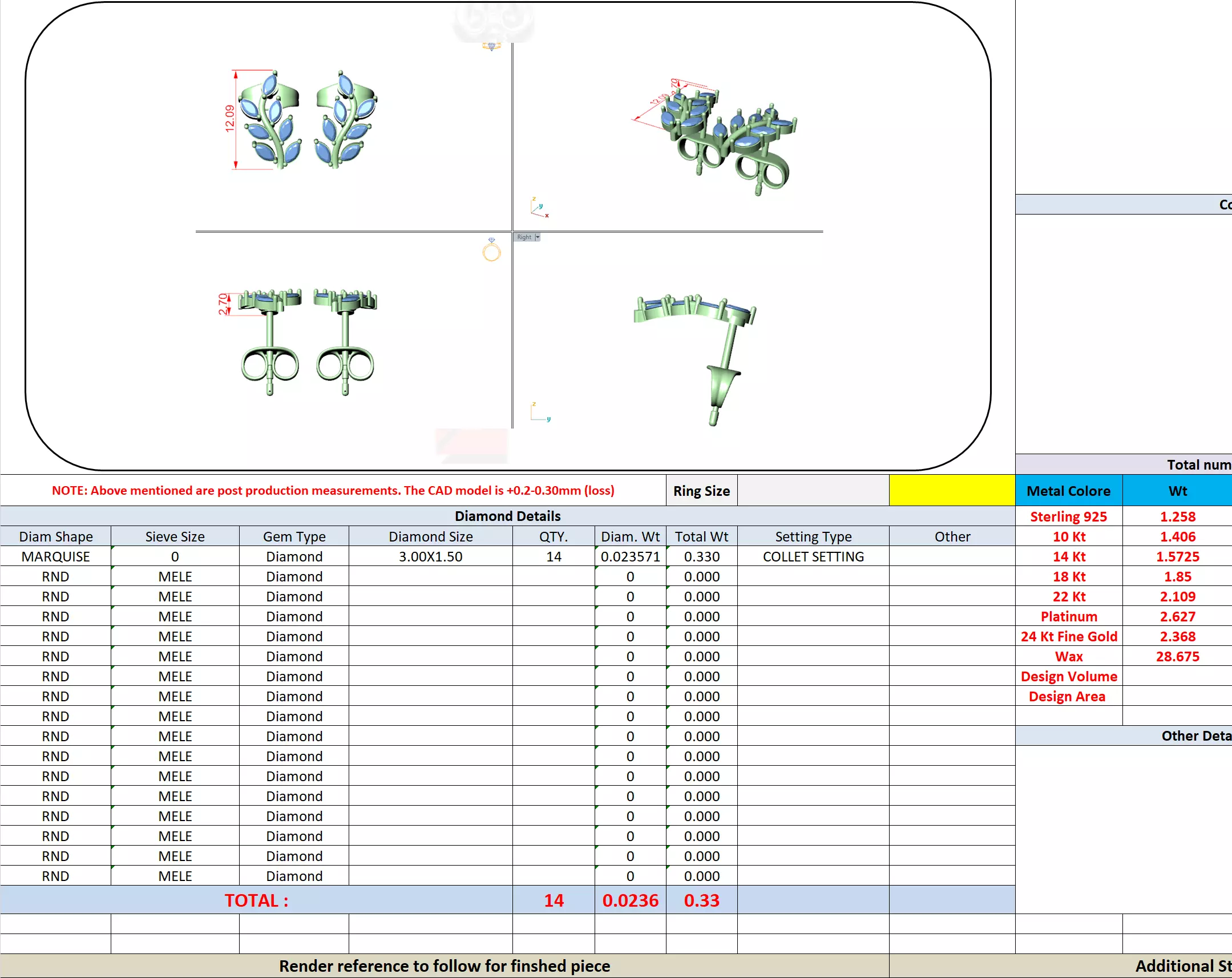 Marquise Cut Diamond Tree Leaf Earring 3DM STL Video 3D print model_13