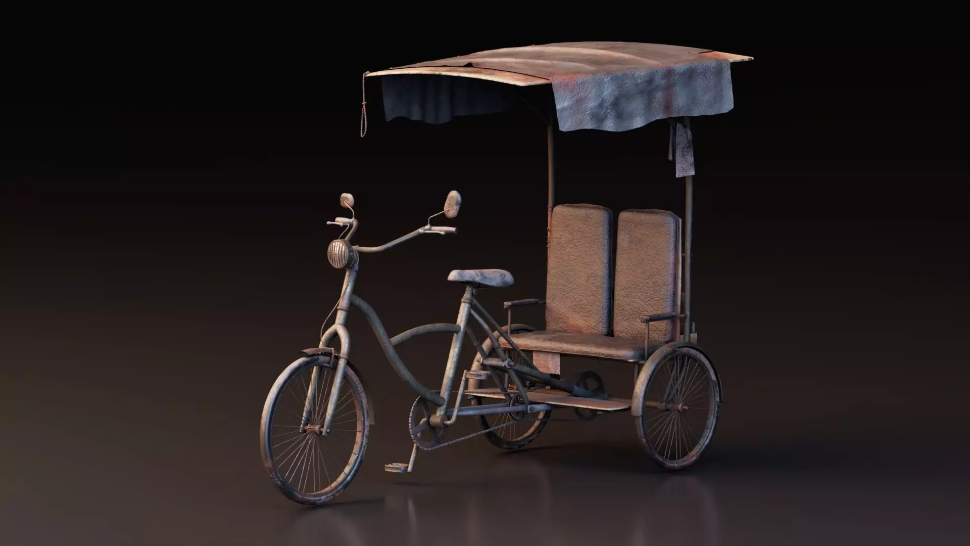 Rustic Cycle Rickshaw 3D model_0