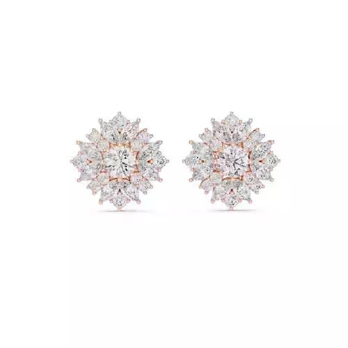 Marquise and Round Diamond Cluster Stud Earring 3DM STL Video
