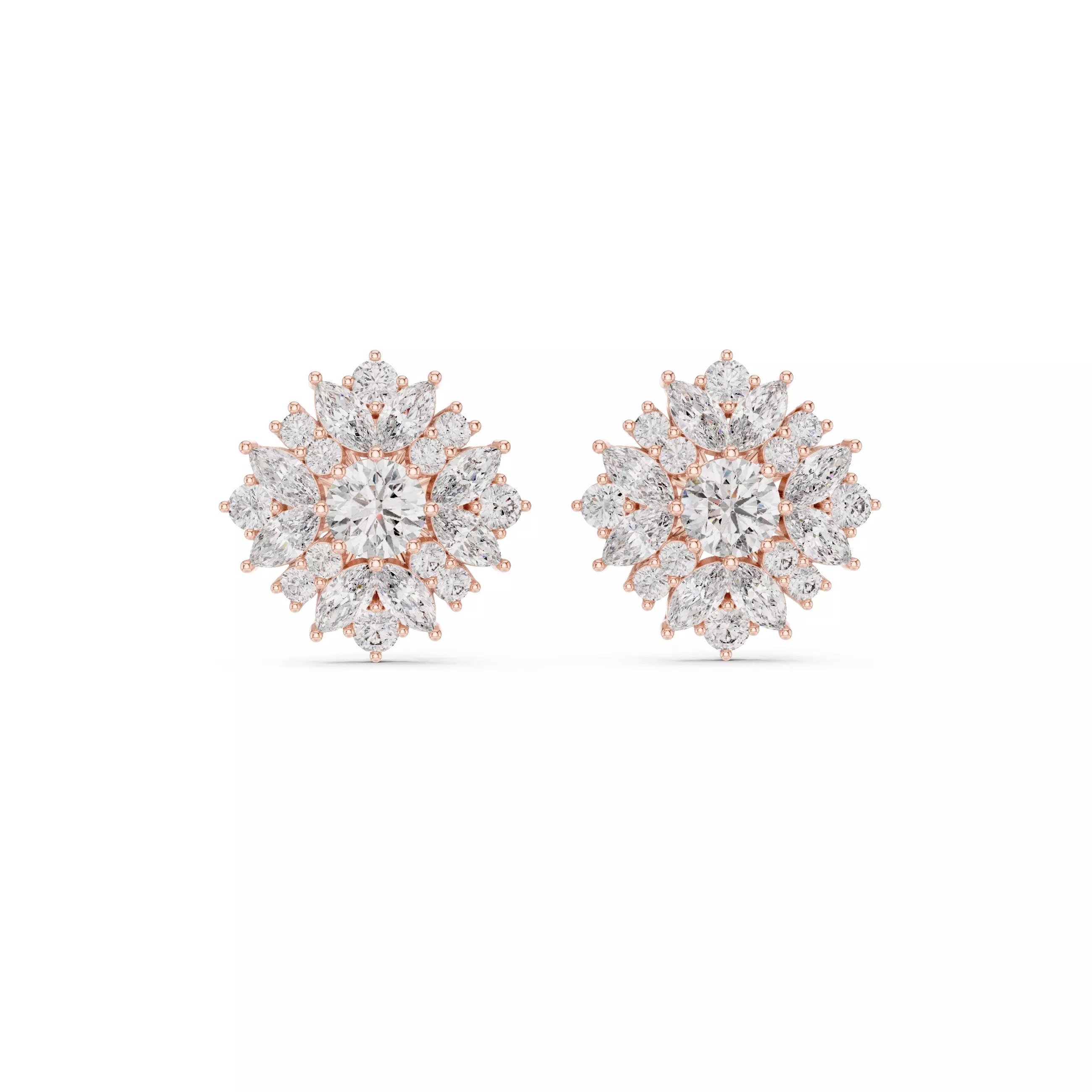 Marquise and Round Diamond Cluster Stud Earring 3DM STL Video 3D print model_0