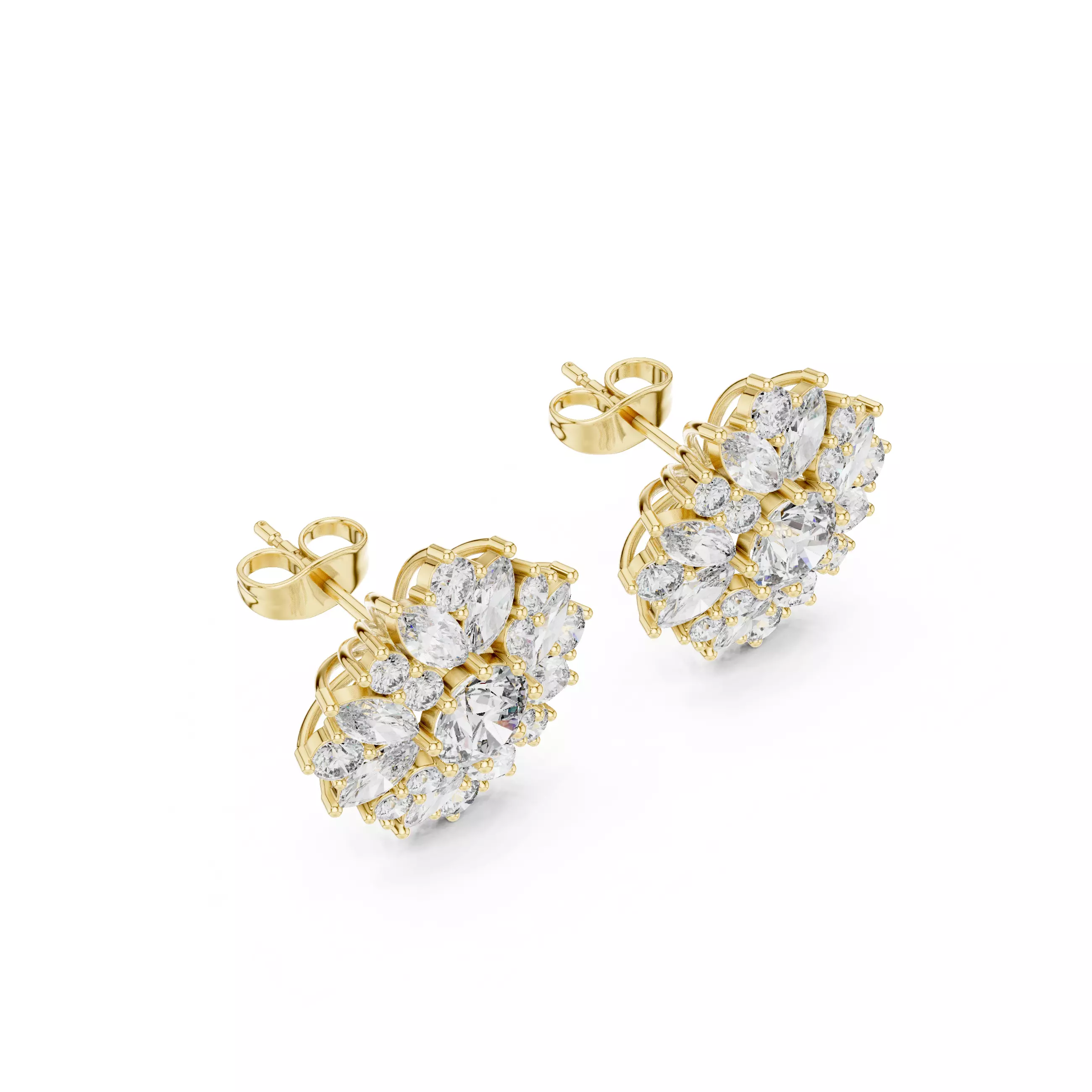 Marquise and Round Diamond Cluster Stud Earring 3DM STL Video 3D print model_6