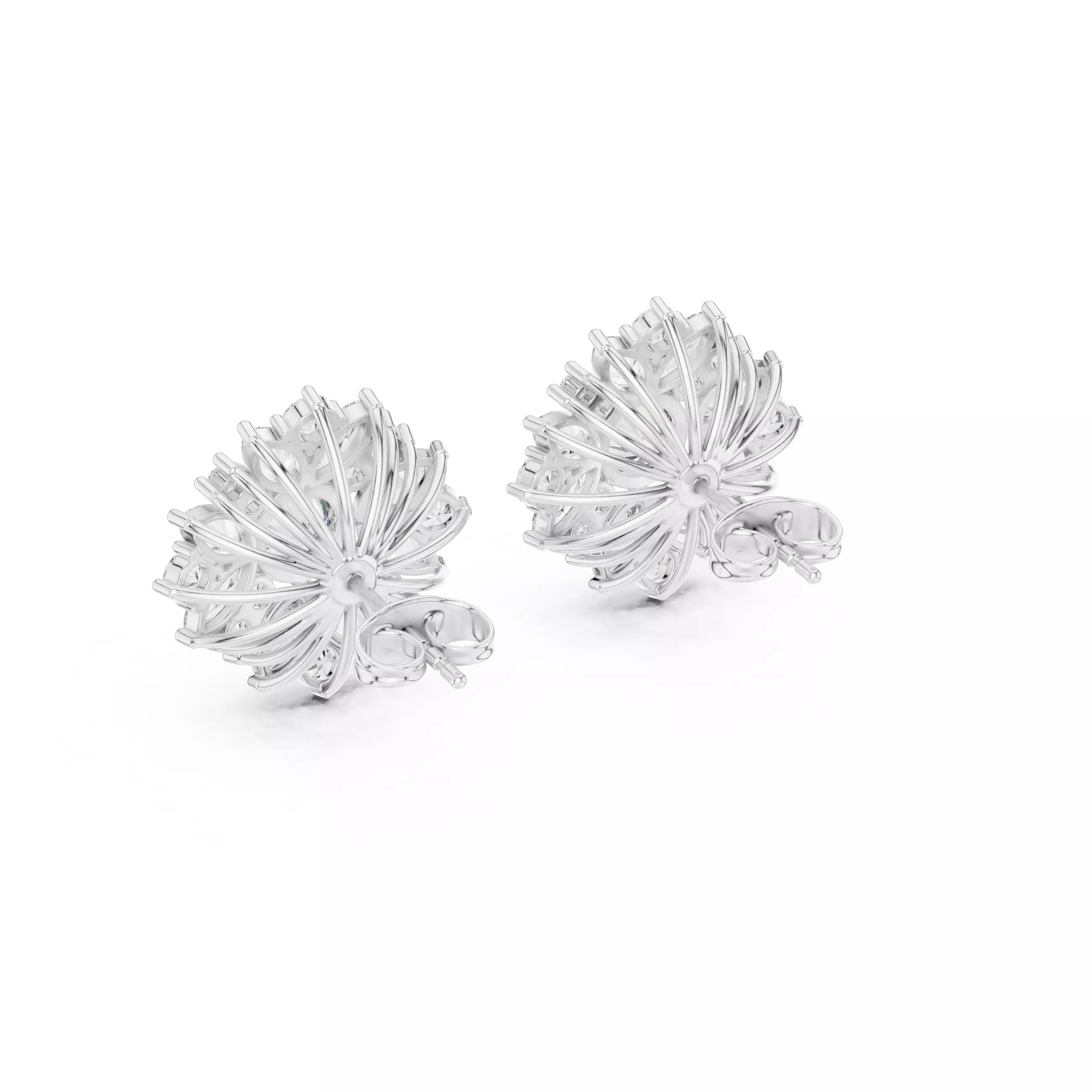 Marquise and Round Diamond Cluster Stud Earring 3DM STL Video 3D print model_11