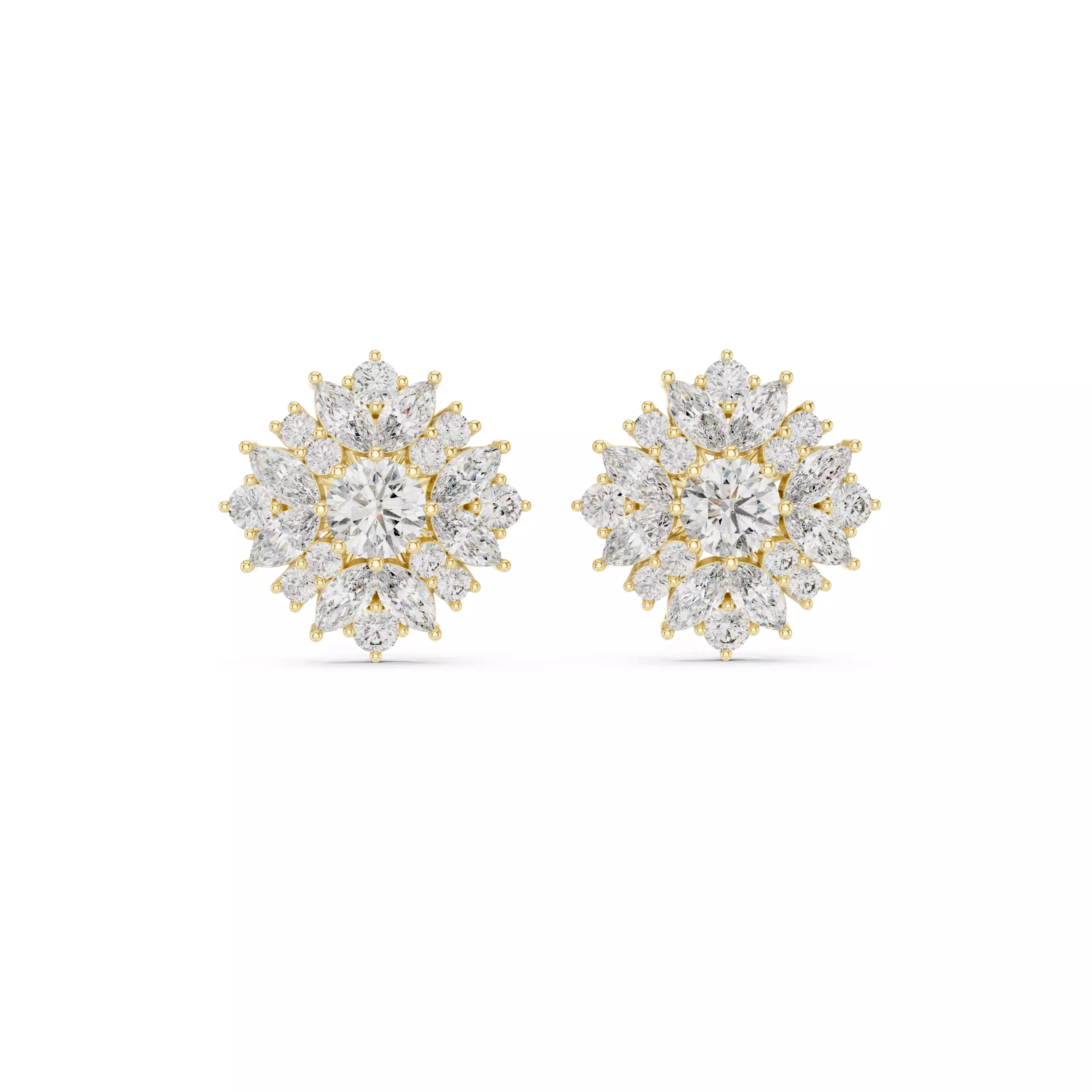 Marquise and Round Diamond Cluster Stud Earring 3DM STL Video 3D print model_1