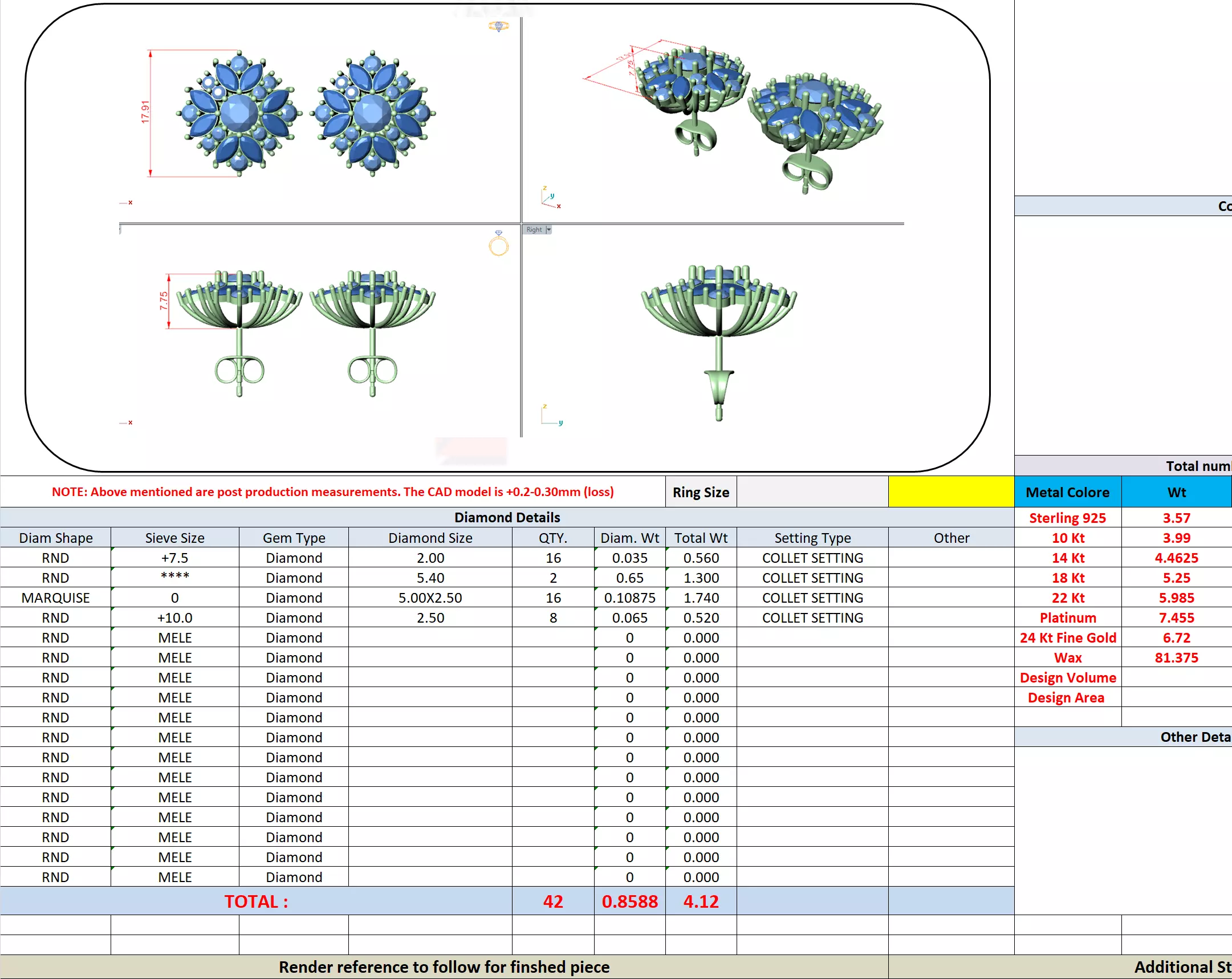 Marquise and Round Diamond Cluster Stud Earring 3DM STL Video 3D print model_13