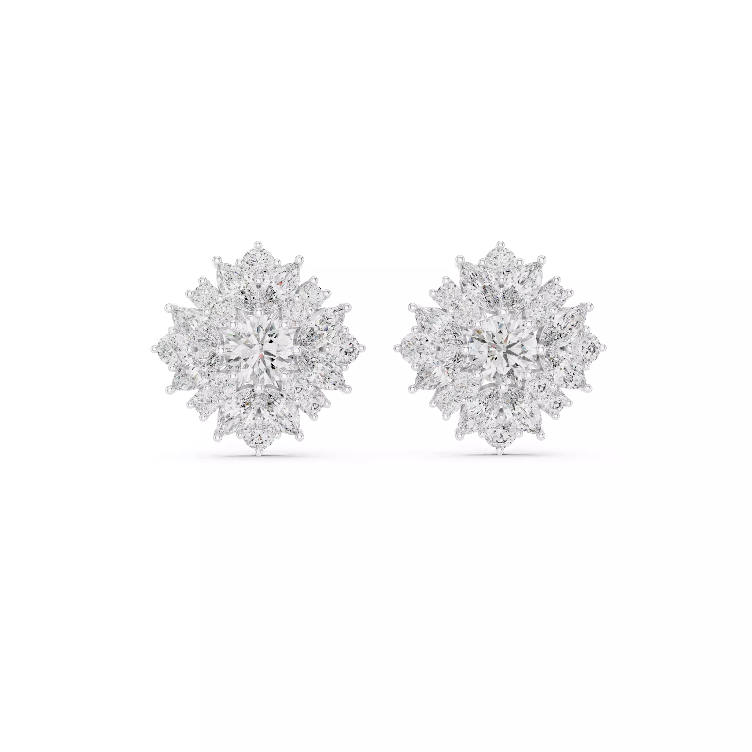 Marquise and Round Diamond Cluster Stud Earring 3DM STL Video 3D print model_2
