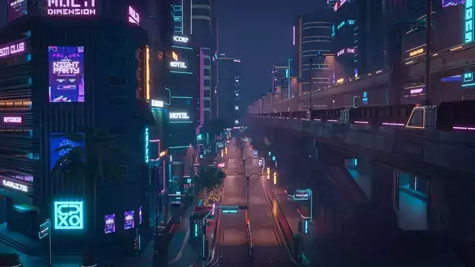 SCIFI CYBERPUNK FUTURISTIC CITY SCENE WITH ALL THE ASSET 3D Model Pack 7