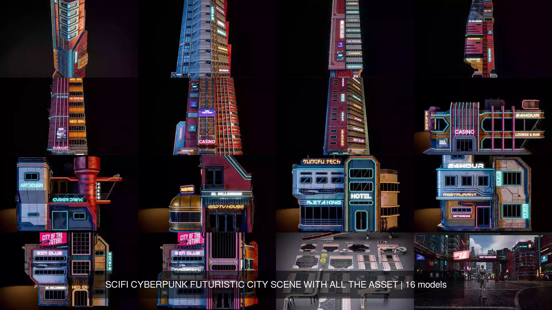 SCIFI CYBERPUNK FUTURISTIC CITY SCENE WITH ALL THE ASSET 3D Model Collection_0