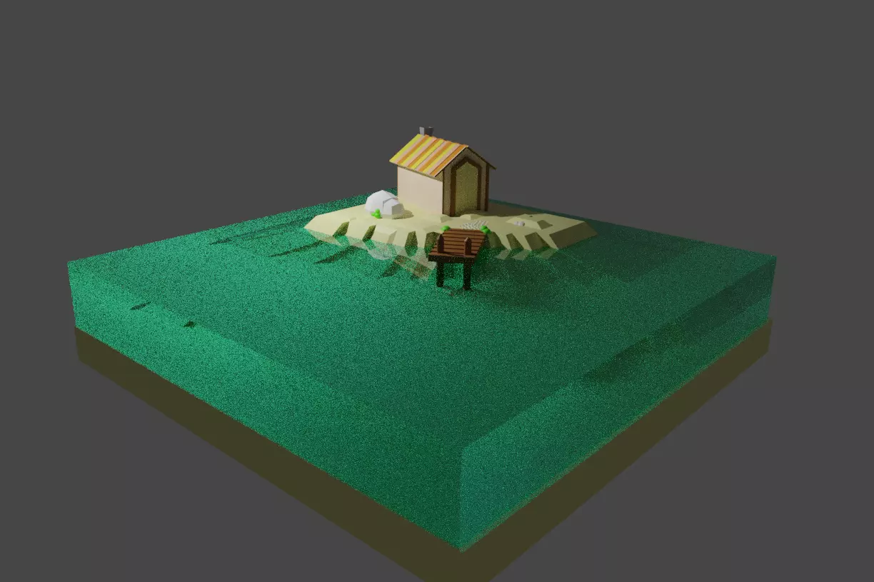 House in the island in water  3D model_0