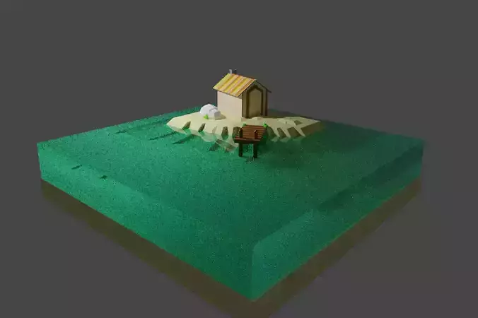 House in the island in water 