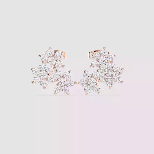 Round Cut Cluster Diamond Stud Earring 3DM STL Video 3D print model