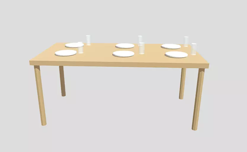 Traditional Dining table with plates glasses 3D model