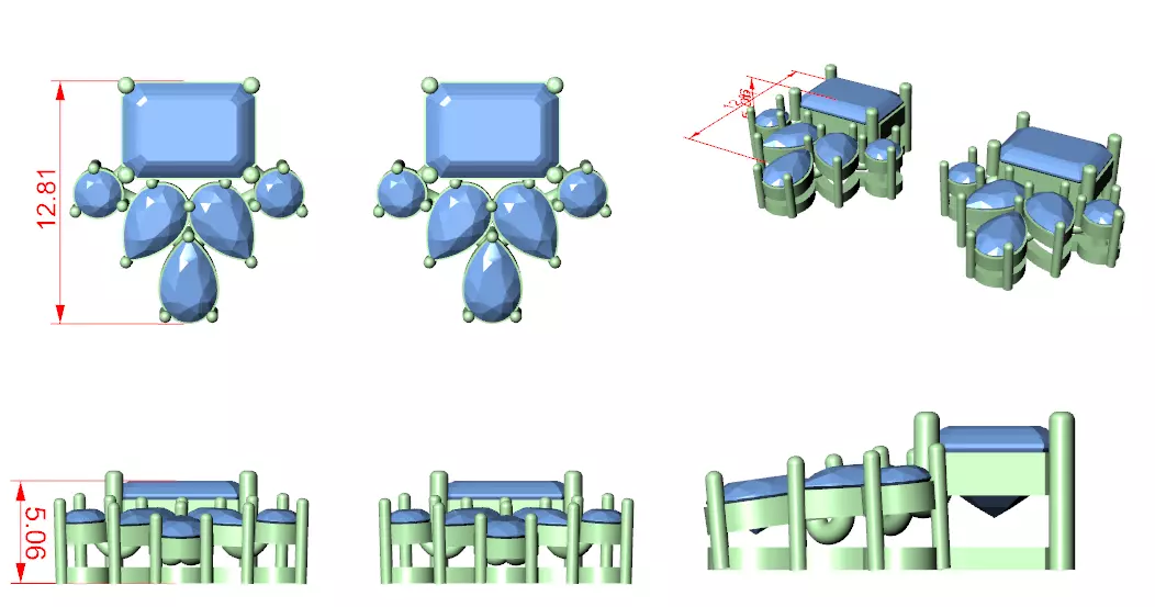 Emerald Pear Round Diamond Stud Earring 3DM STL Video 3D print model_13