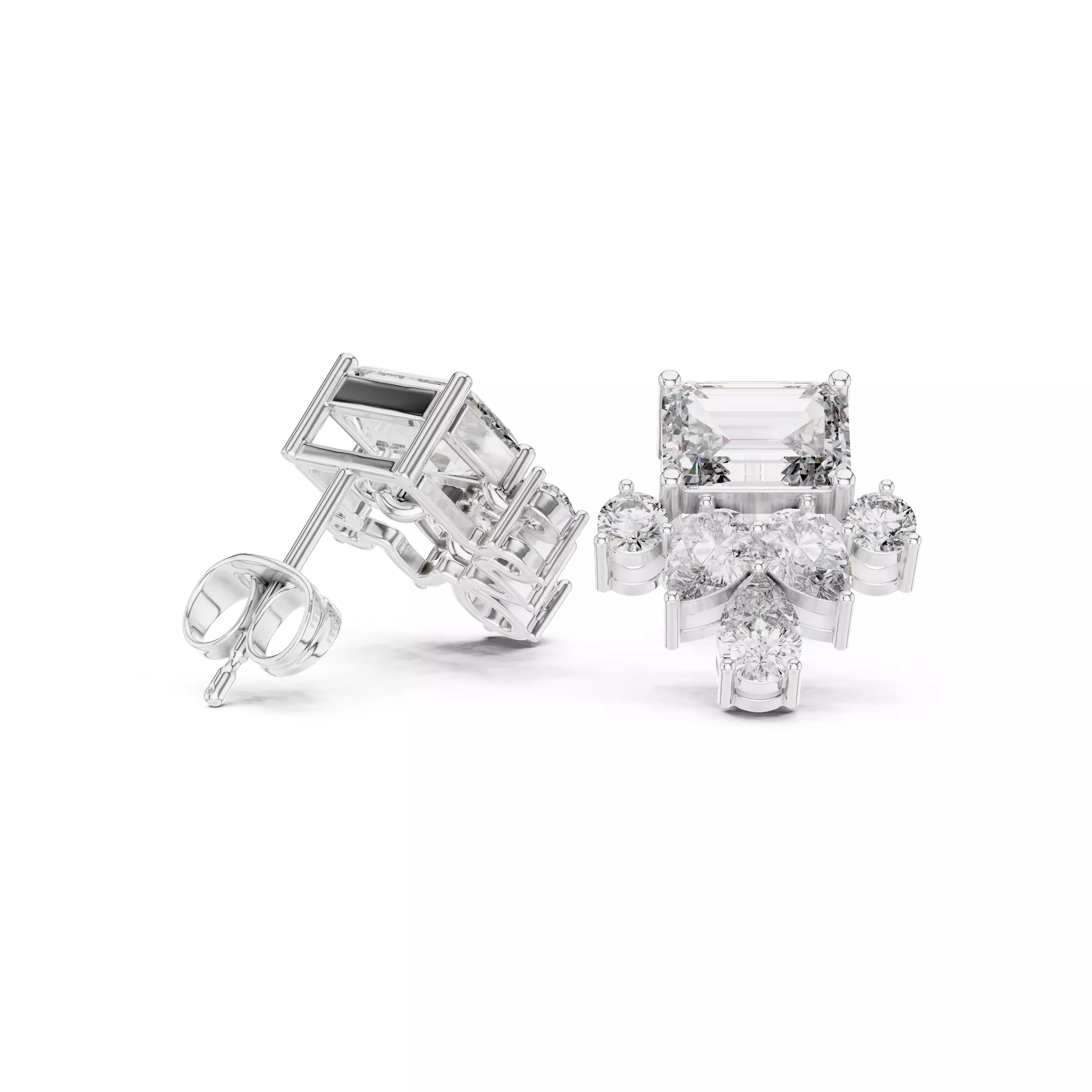 Emerald Pear Round Diamond Stud Earring 3DM STL Video 3D print model_10