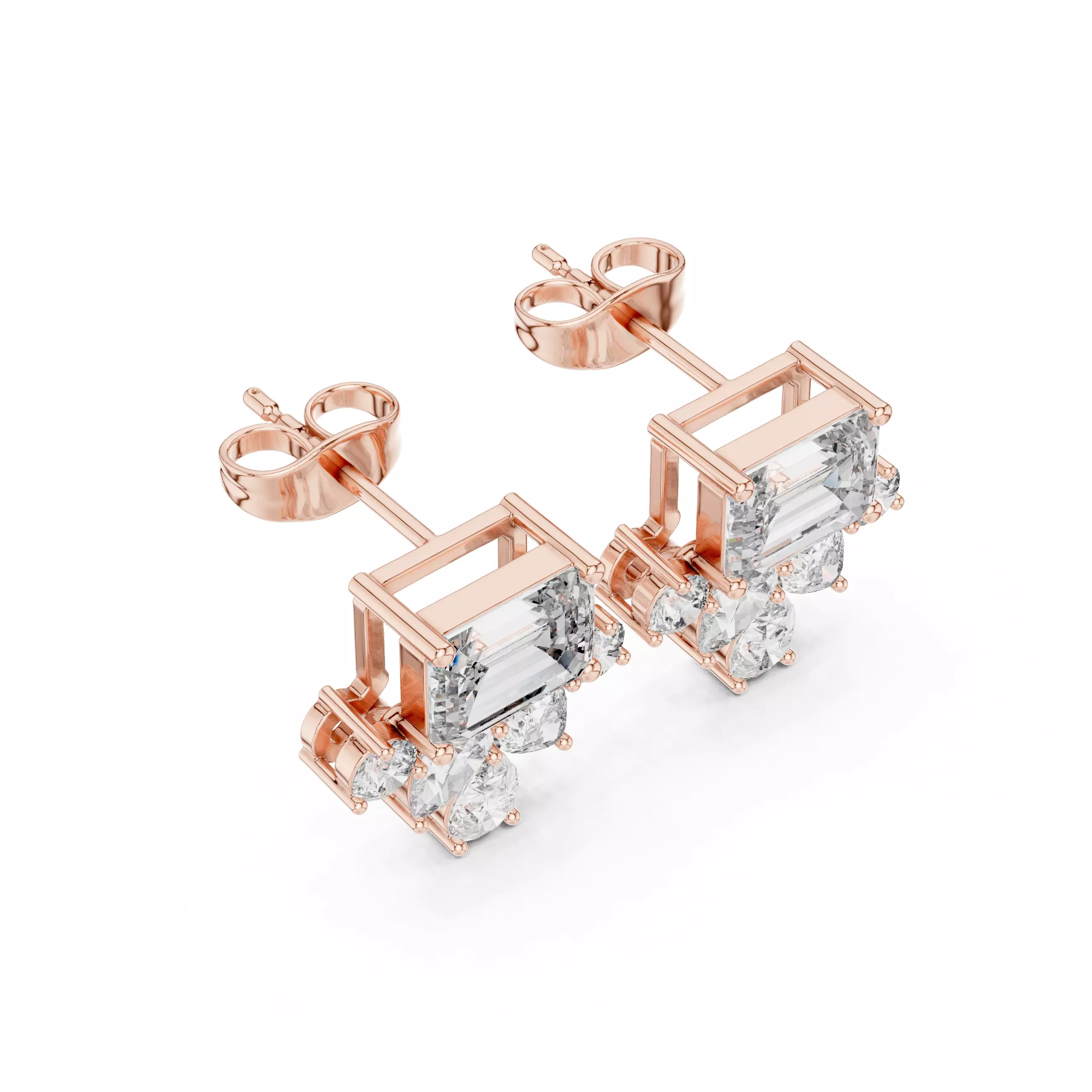 Emerald Pear Round Diamond Stud Earring 3DM STL Video 3D print model_4