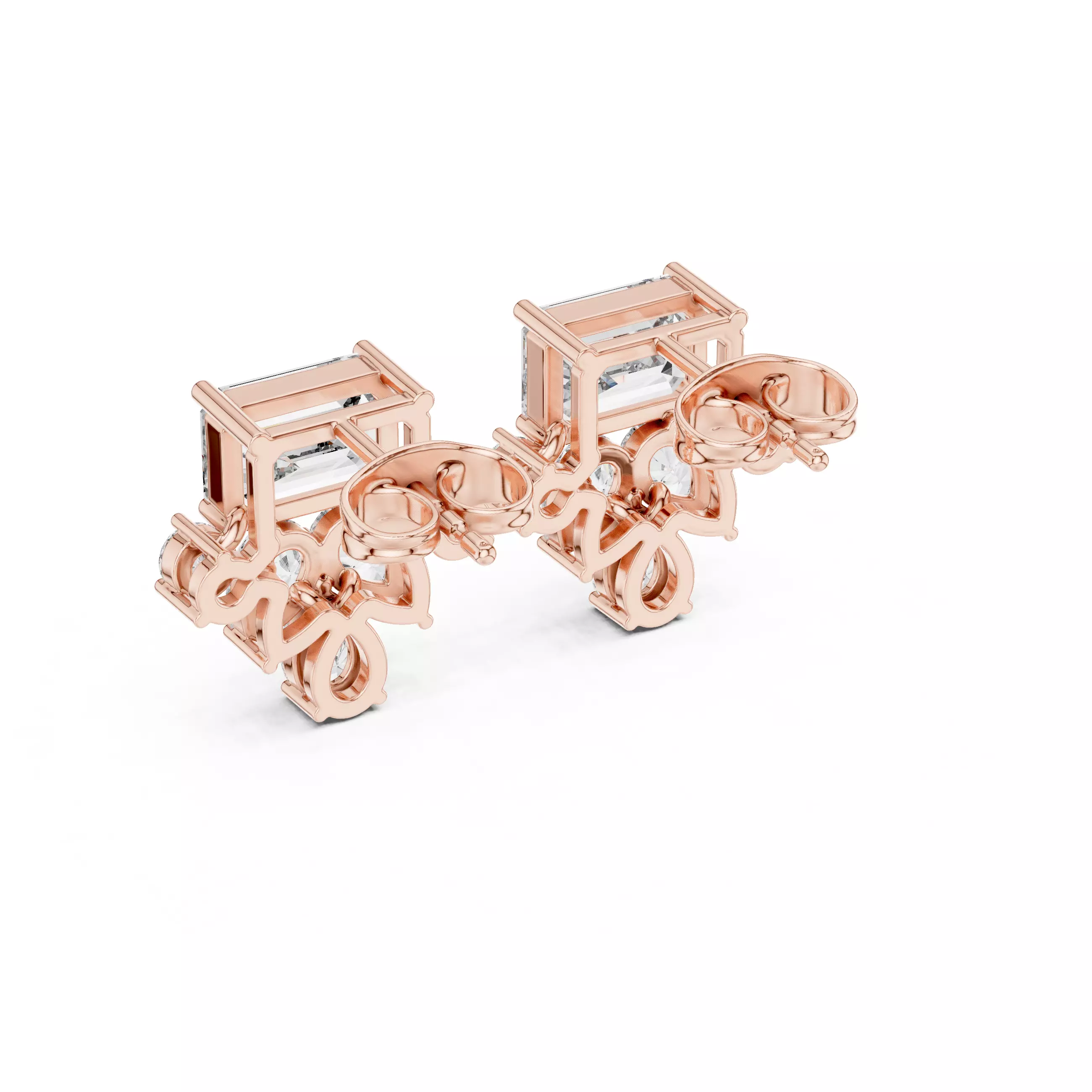 Emerald Pear Round Diamond Stud Earring 3DM STL Video 3D print model_5