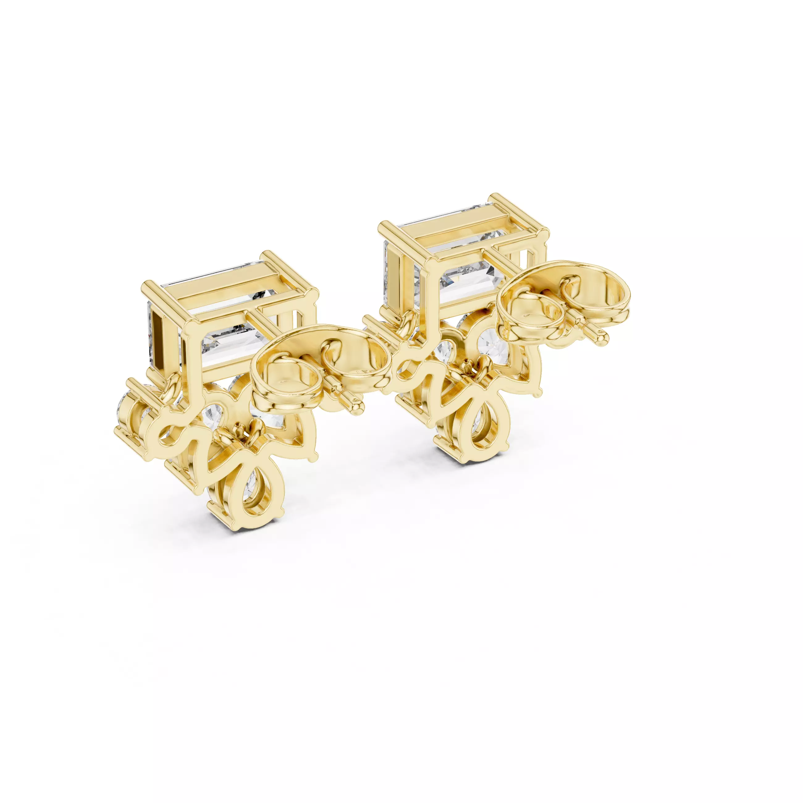 Emerald Pear Round Diamond Stud Earring 3DM STL Video 3D print model_8