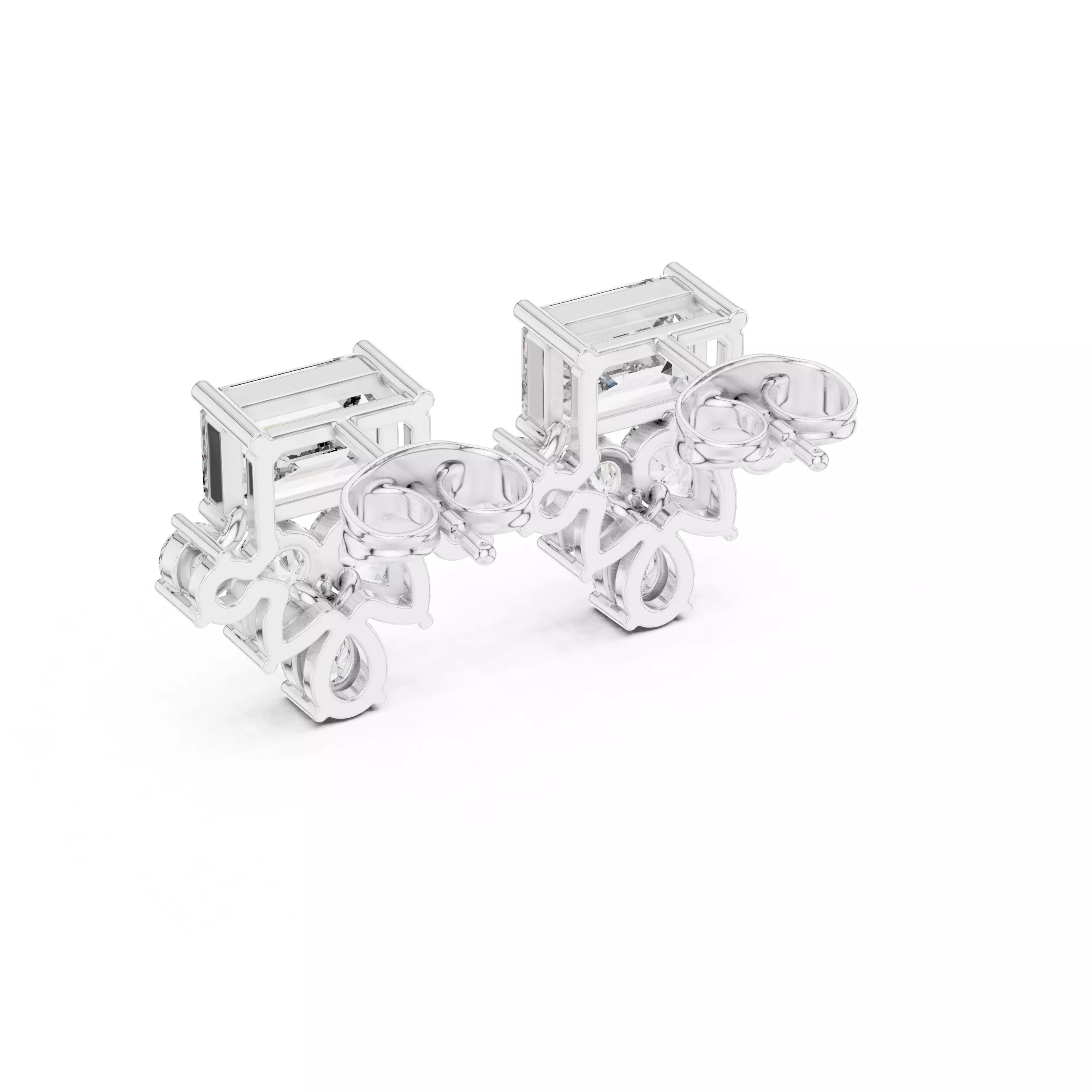 Emerald Pear Round Diamond Stud Earring 3DM STL Video 3D print model_12