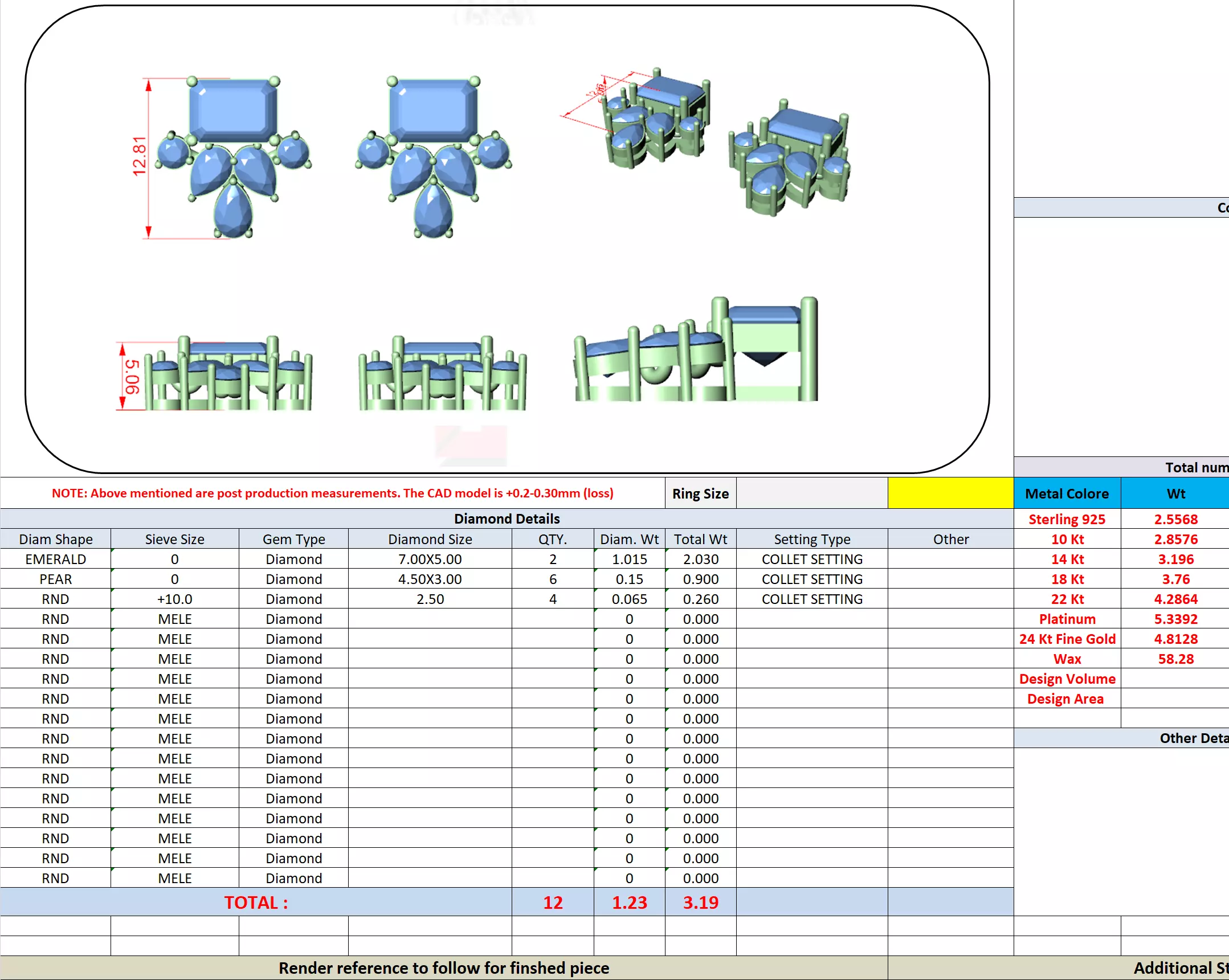 Emerald Pear Round Diamond Stud Earring 3DM STL Video 3D print model_14