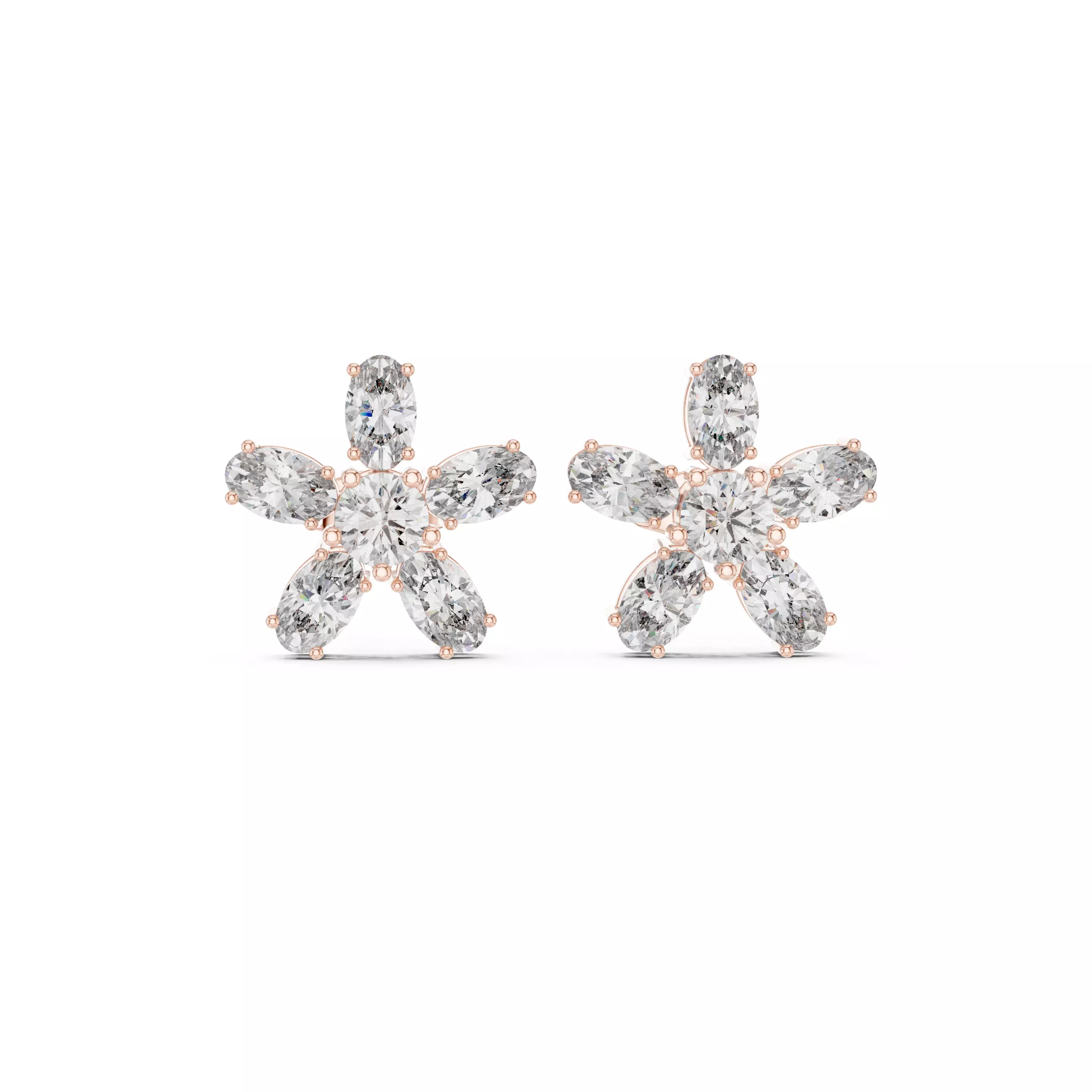 Oval And Round Cut Diamond Flower Earring 3DM STL Video 3D print model