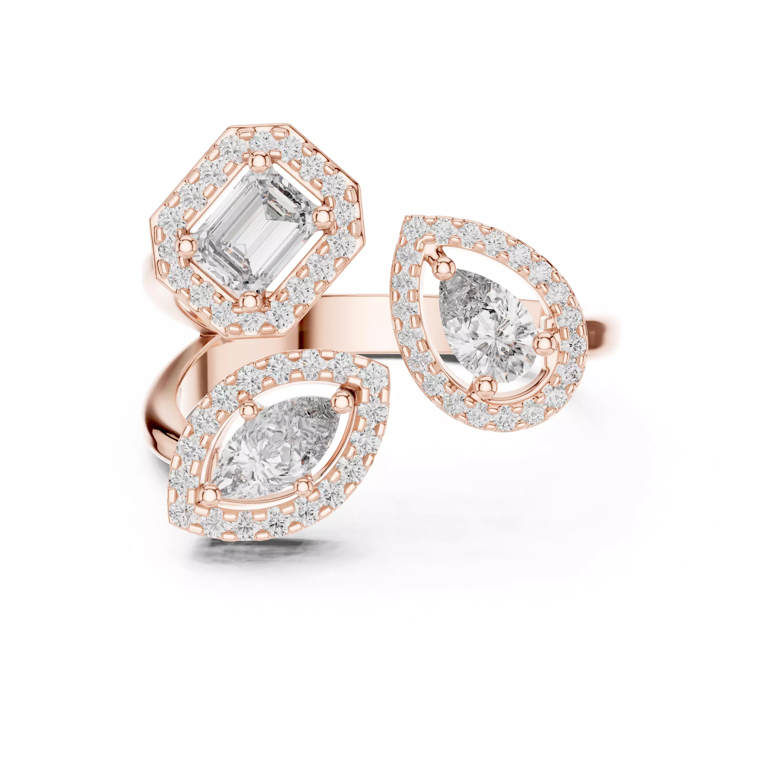 Halo Trio Solitaire Ring 3dm stl renders animation videos 3D print model