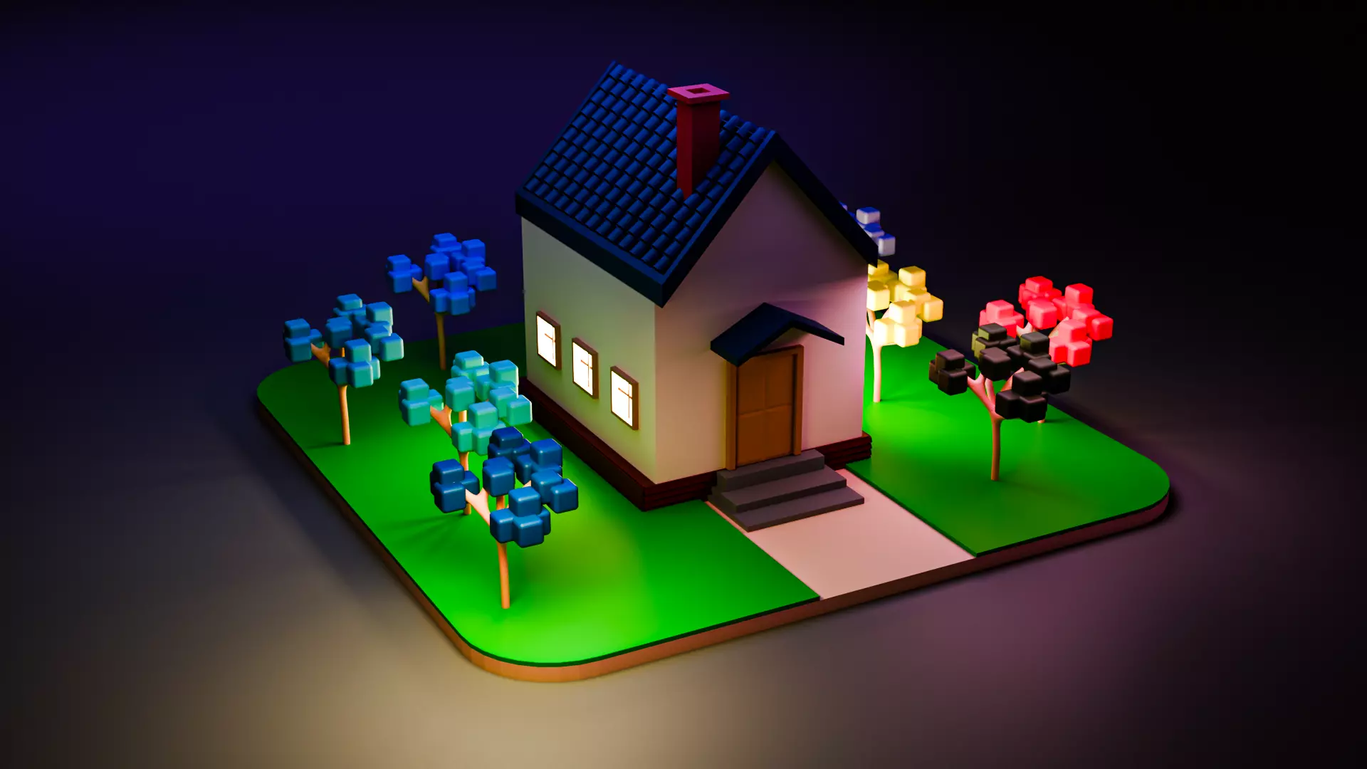 Stylized 3D House and Vibrant Low-Poly Environment Low-poly 3D model_1